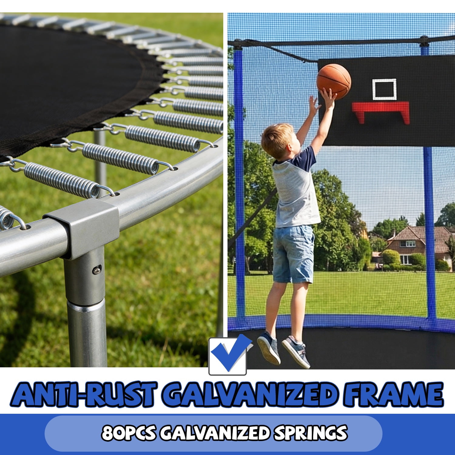 Segmart 14 ft Round Outdoor Trampoline with Enclosure, Basketball Hoop, and Ladder (Blue, 14 ft) ufxpn