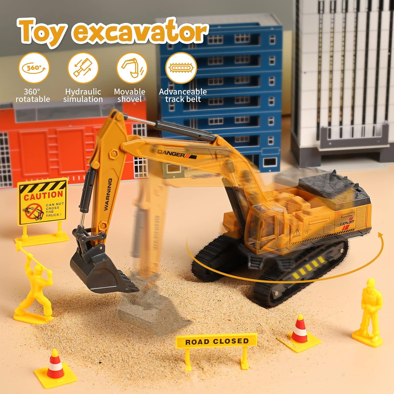 JoyStone Construction Vehicle Engineering Truck Playset with Playmat and Accessories (Yellow, 31.1 in Playmat) vmkha