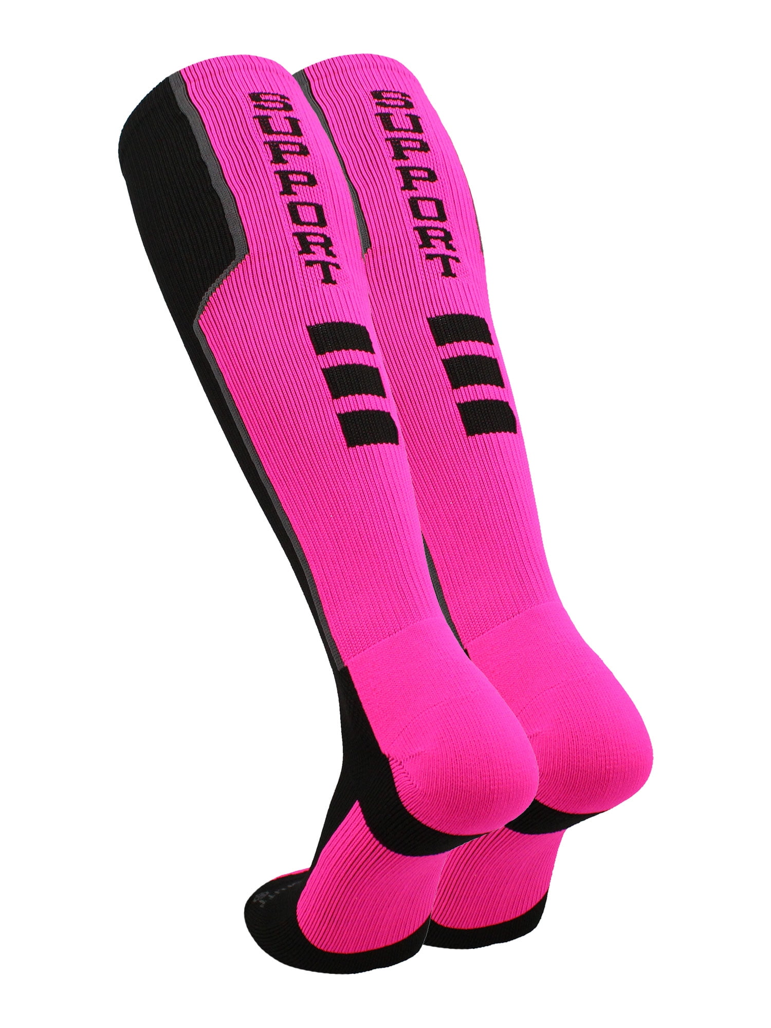 MadSportsStuff Breast Cancer Awareness Over-the-Calf Athletic Socks (Black/Neon Pink/Graphite, X-Large) erdws