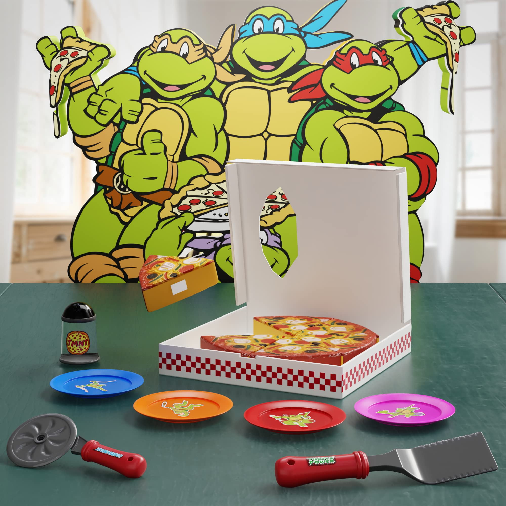 Lollipop Kids Pizza Toy Set, Pretend Kitchen Play Food, Slice & Serve Pizza with Accessories (Brown, 14-Piece Set) tmj5a