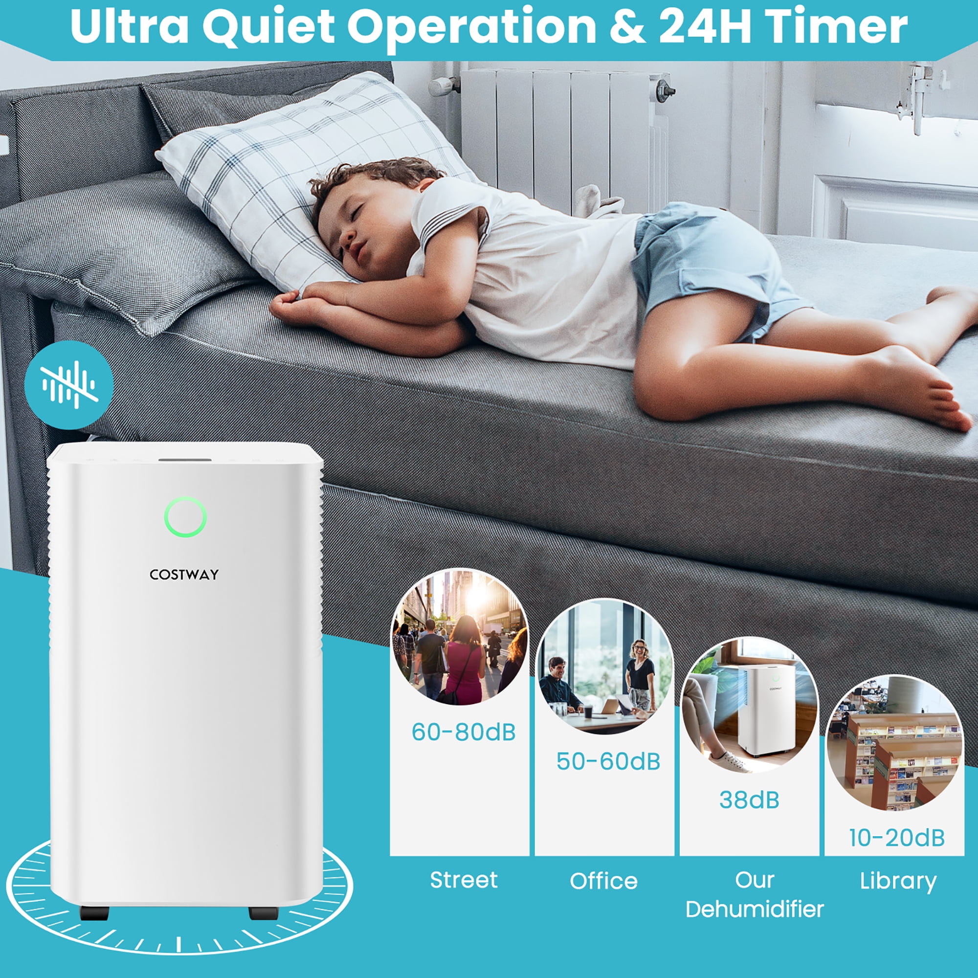 Costway Dehumidifier for Home and Basement with Auto Defrost and Timer (White, 9-Pint DOE) ldw9u