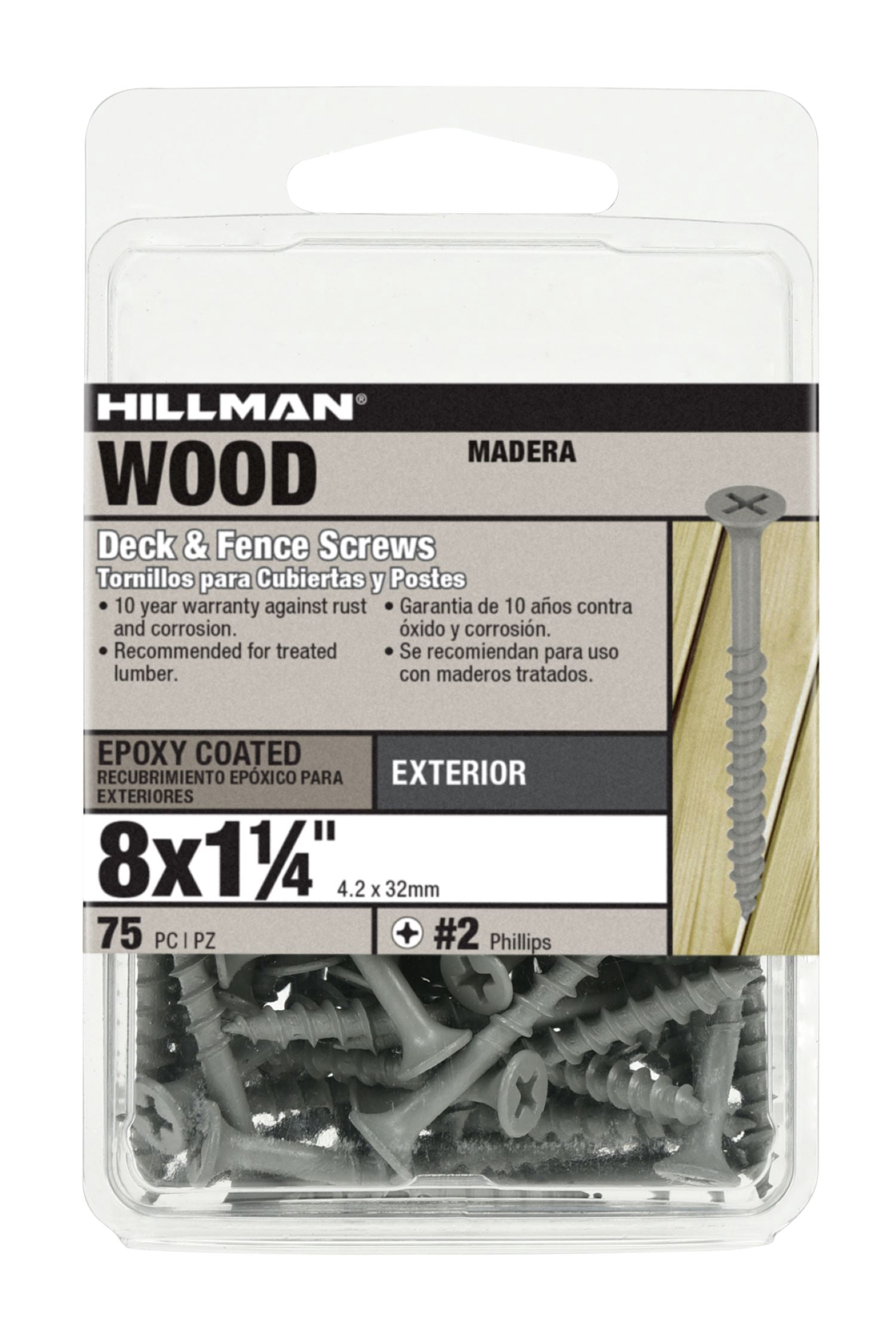 Hillman Fas-n-Tite Deck and Fence Wood Screws (Gray, #8 x 1.25 in, 75 Pack) qf5vp