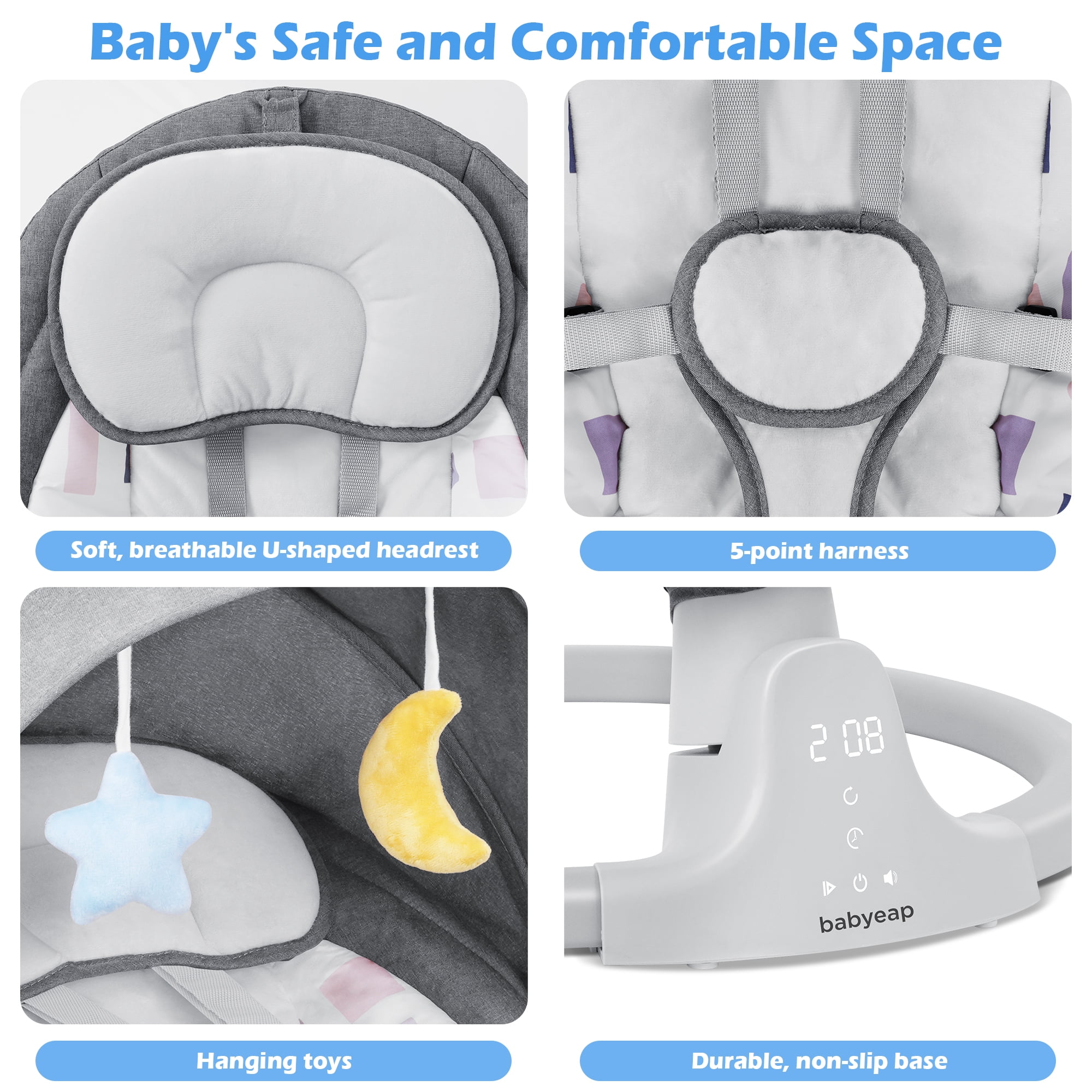 Babyeap Baby Swing for Infants with Bluetooth Remote Control and 5 Speed Settings (Gray) kq2zo