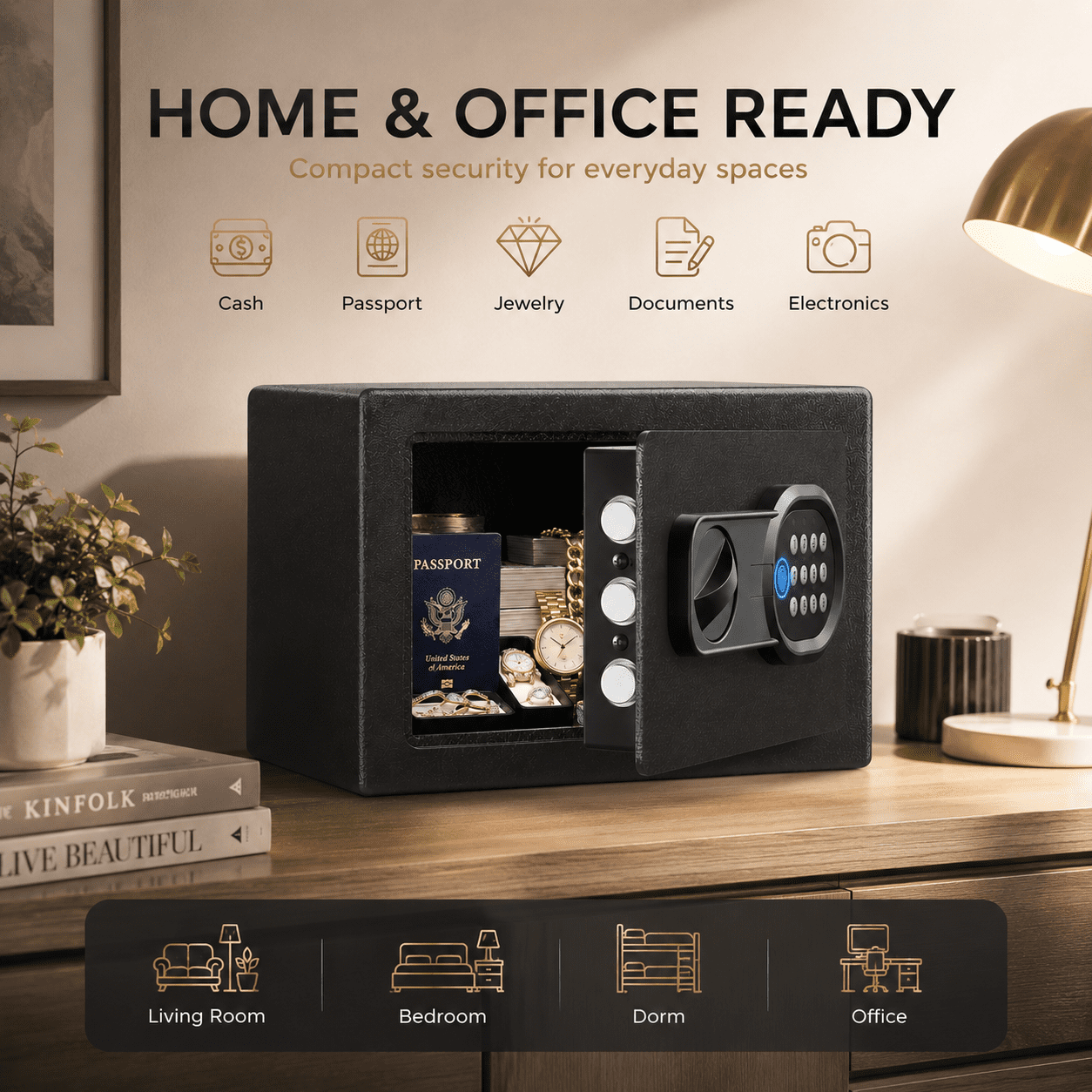 Lucklife Biometric Fingerprint Security Safe, Electronic Keypad Home Lock Box with LED Light (Black, 0.44 cu ft) 4slms - Image 6