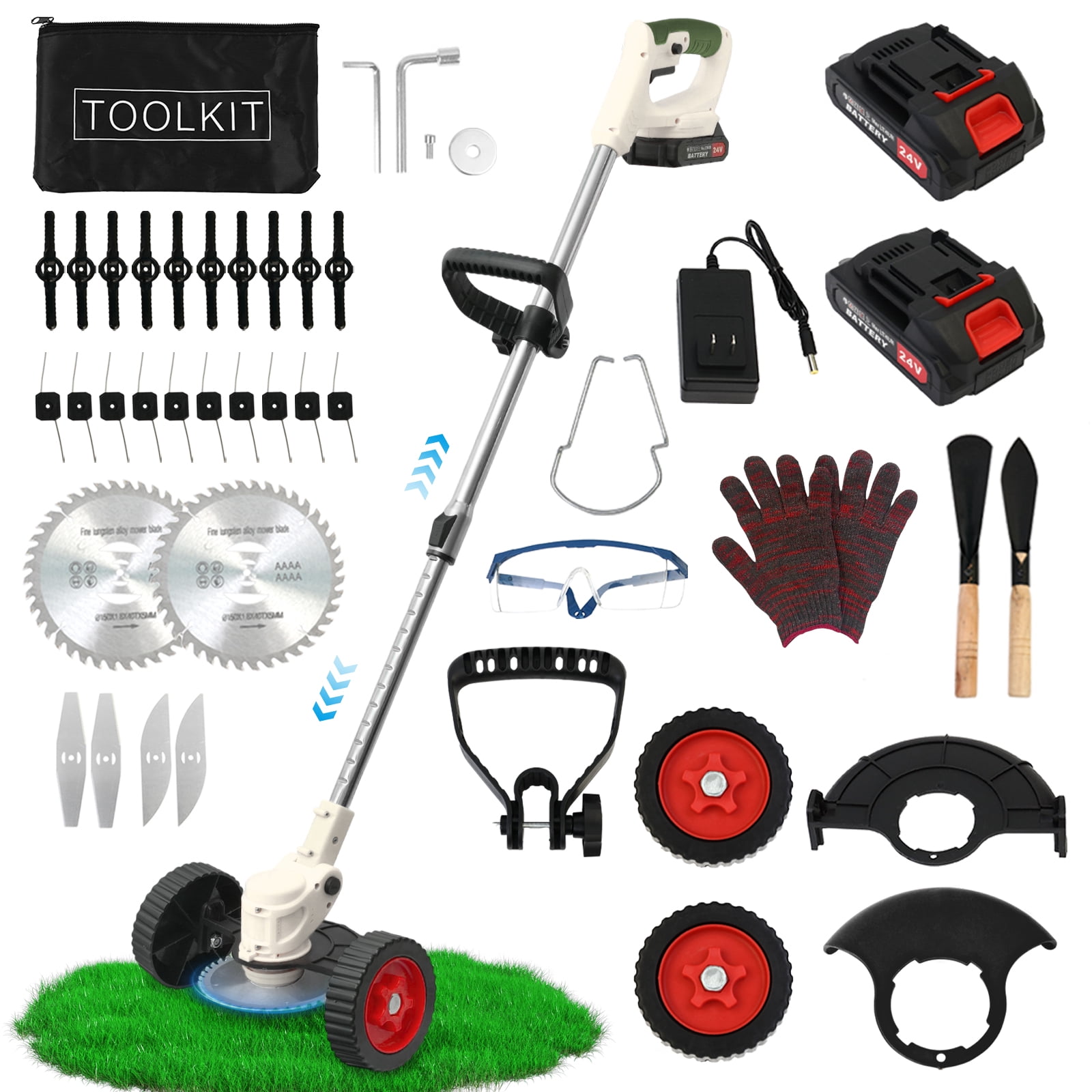 CATGOOD Cordless Lawn Trimmer, 200W Electric Weed Cutter with 3-in-1 Blade System (White, 33-47 in) xcw8y