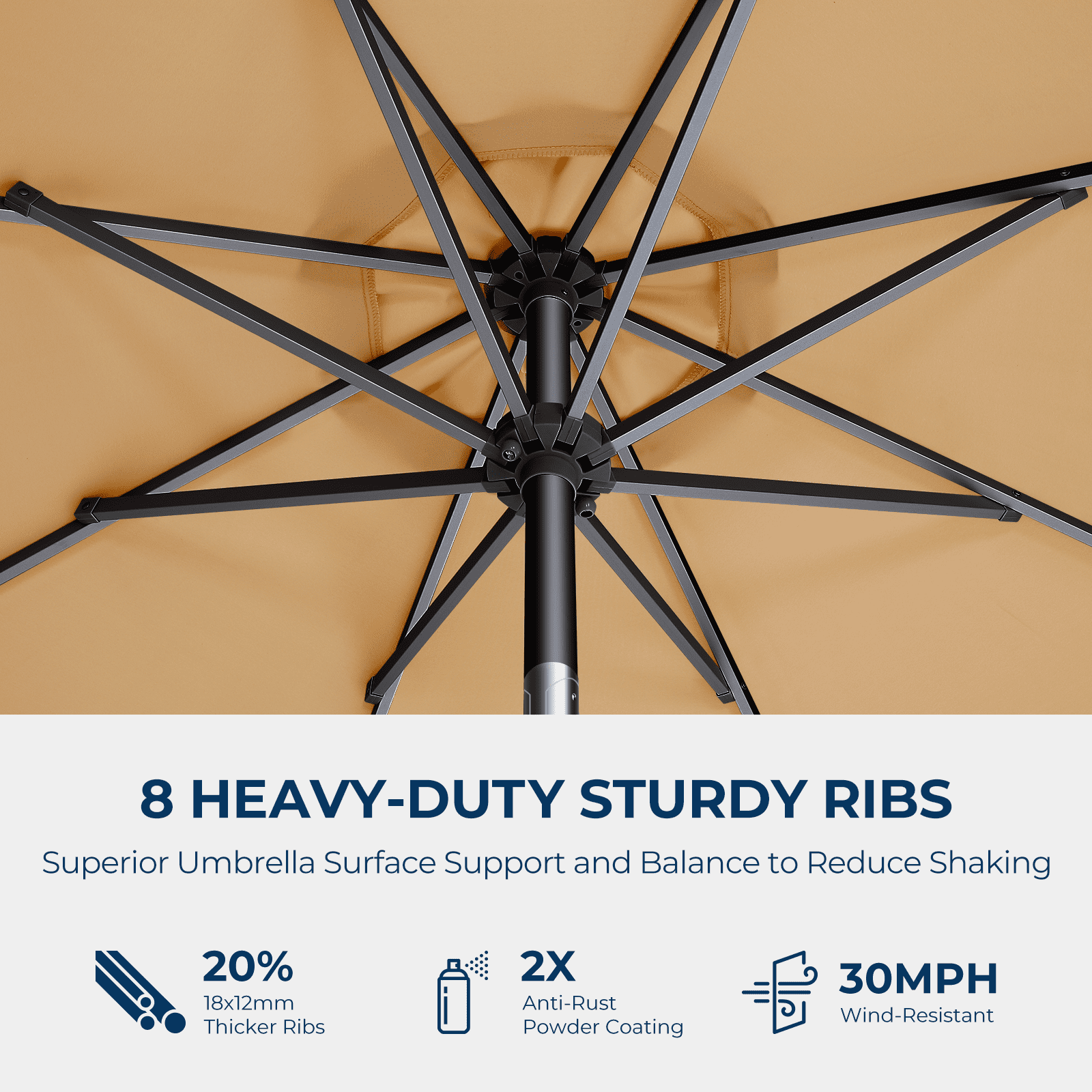 Patbrela 9ft Solar Powered LED Patio Umbrella with Tilt Adjustment and UV-Resistant Fabric (9 ft) 7n524