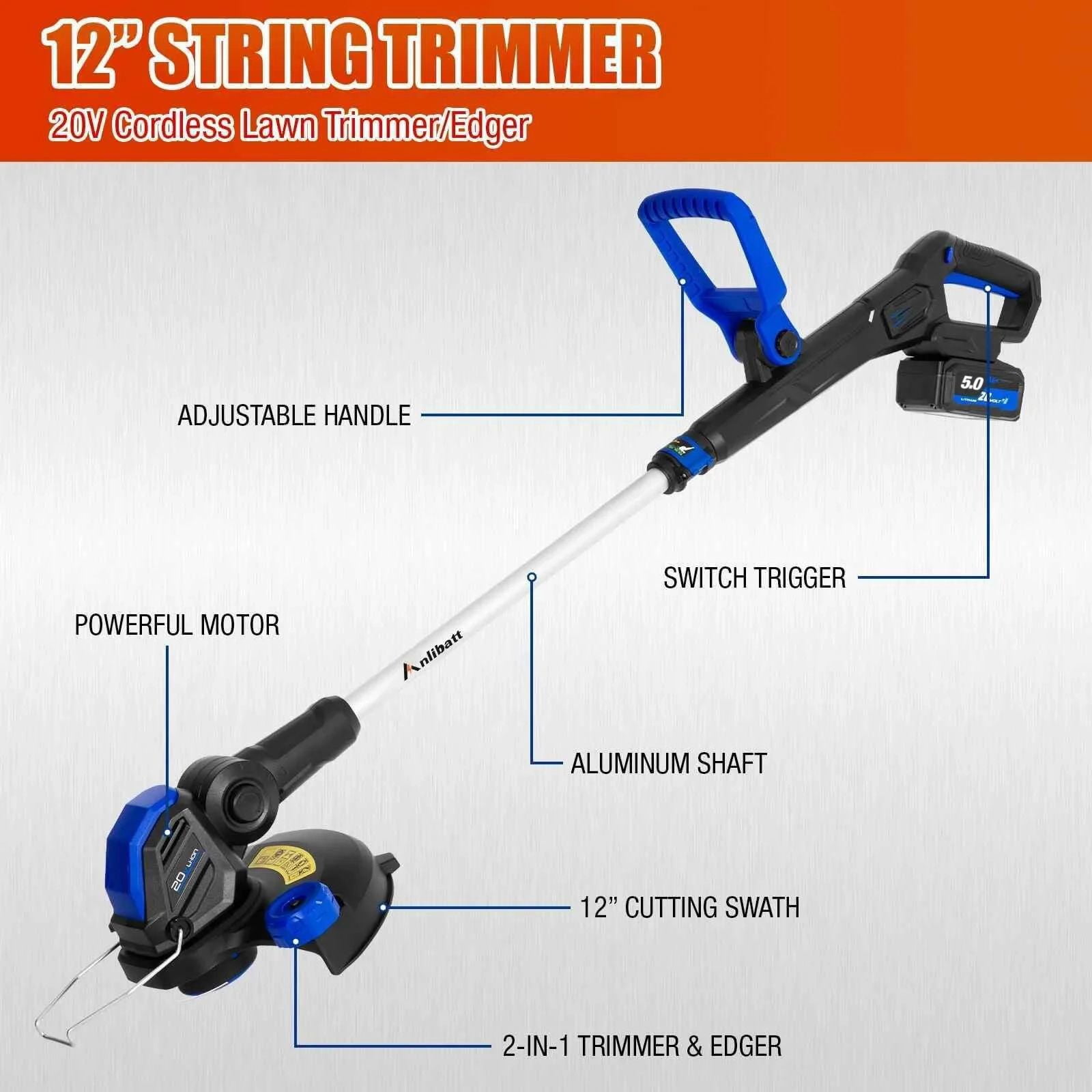 ANLIBATT 40V Cordless Lawn Mower Combo Set with Trimmer and Blower (Blue, 17 in) 61bbc