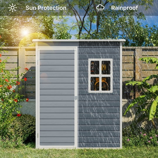 Aiho Outdoor Plastic Storage Shed with Window, Weather-Resistant Garden Tool House (Light Gray, 5 ft x 3 ft) fm7c3