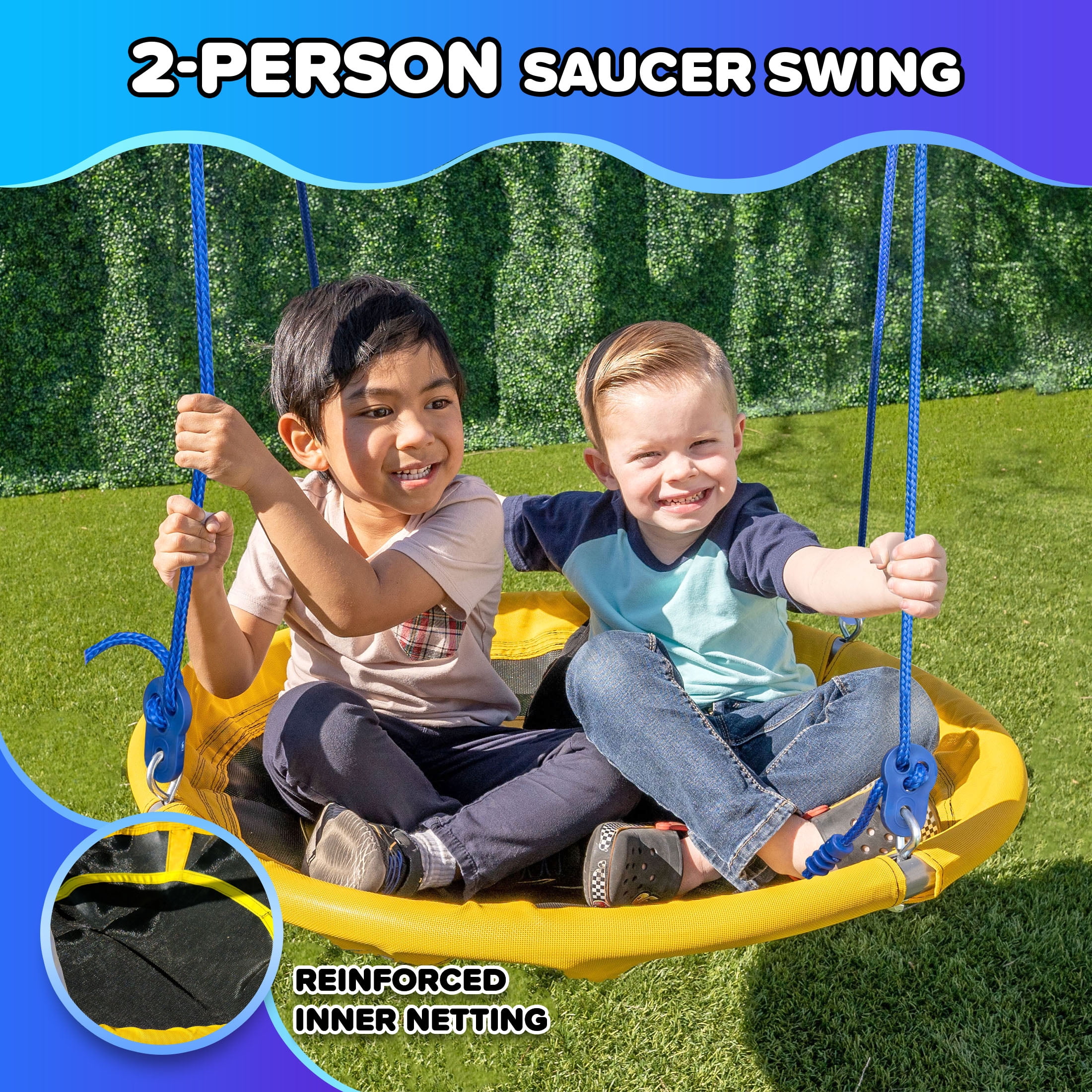 Sportspower My 1st Outdoor Backyard Swing Set with Belt Swing and 32 in Saucer Swing (Yellow, 6 ft Height) fb580