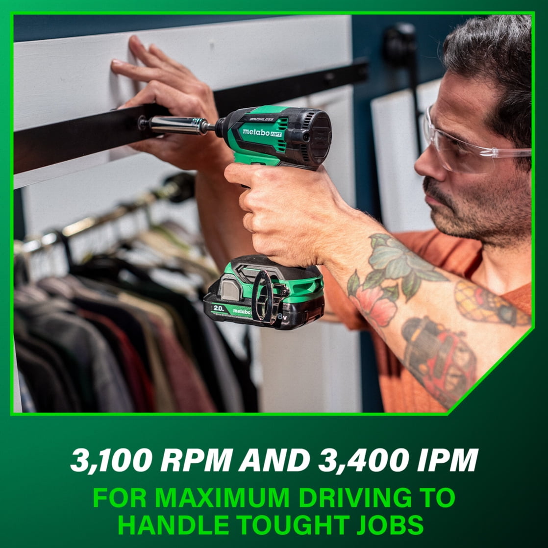 Metabo HPT 18V Cordless Impact Driver Kit, Brushless Motor, Variable Speed (Green, 1/4-In Chuck) bpxpi