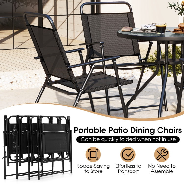 Spaco 6-Piece Patio Dining Set with Umbrella and Folding Chairs (Grey, 6-Piece Set) 475pc