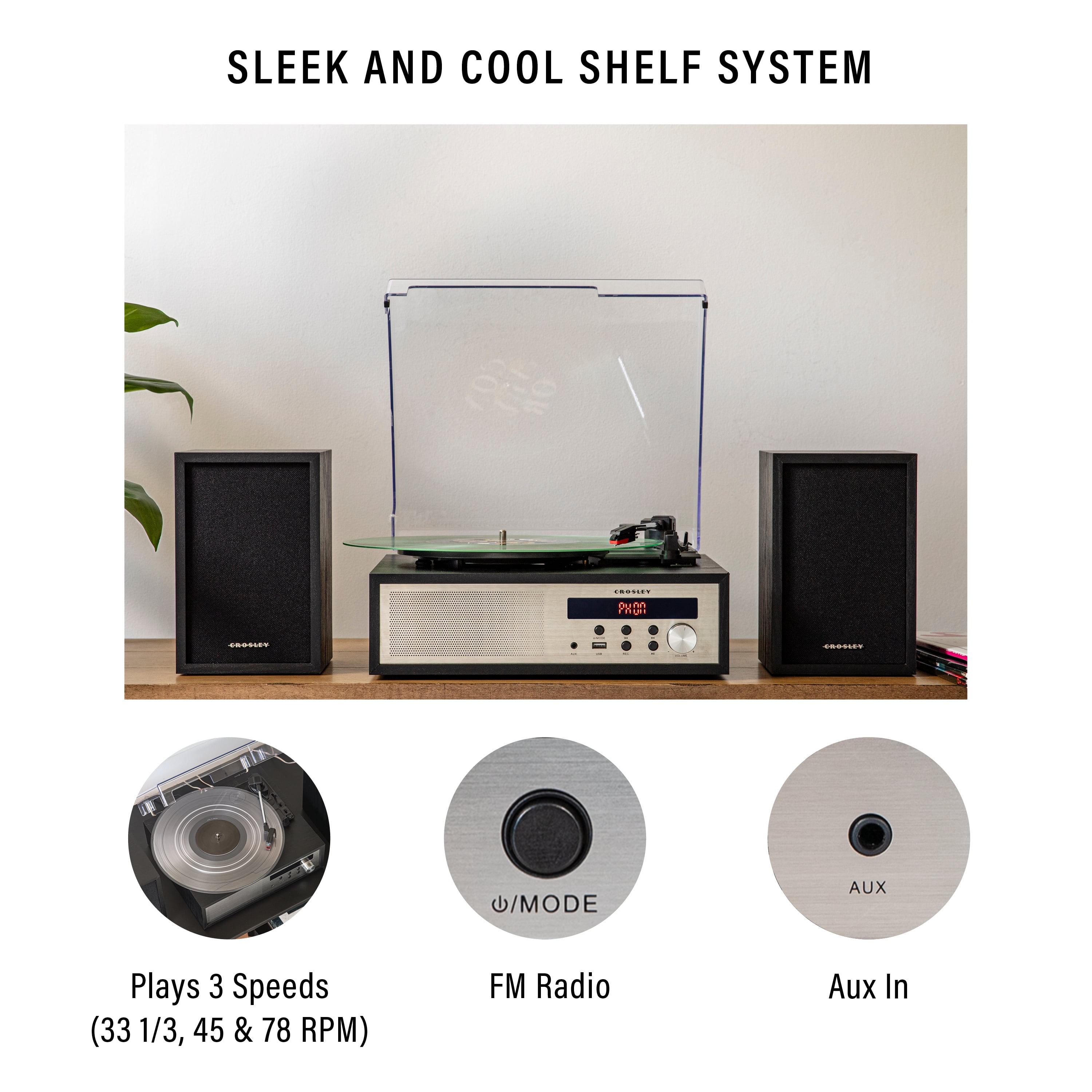 Crosley Sloane Record Player with External Speakers and Bluetooth (Black) 6f1ou - Image 2