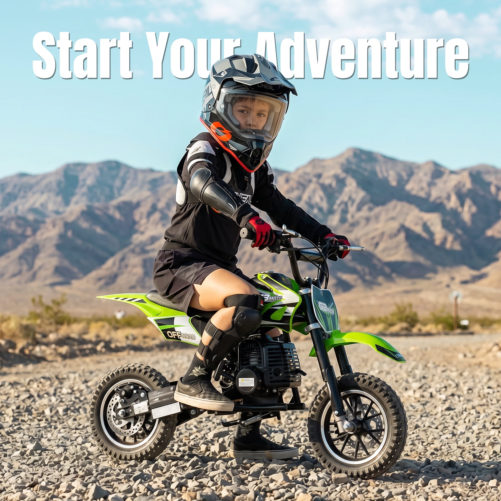IVFJFV 39cc 4-Stroke Gas Dirt Bike for Beginners, Mini Off-Road Motorcycle with Disc Brakes and Rear Suspension (Green, 48 lb) 5981e