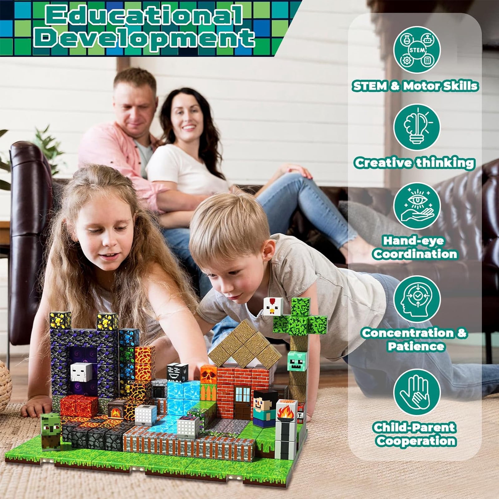 Annexfun Magnetic Building Blocks STEM Construction Set with 6 Base Plates (200 Pieces) kt3o9
