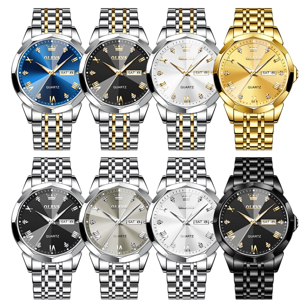 OLEVS Men's Diamond Analog Quartz Dress Watch Stainless Steel Waterproof Business Wristwatch (Blue, 1.6 in) fduvn