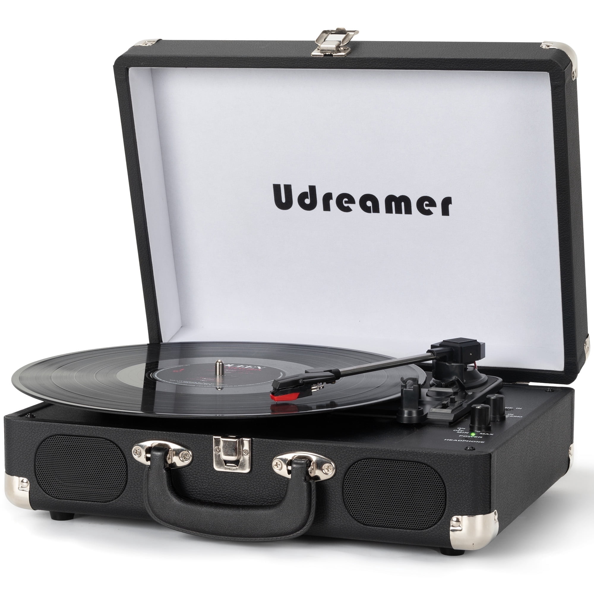 Udreamer Portable Suitcase Vinyl Record Player with Built-in Speakers (Black) 61avj