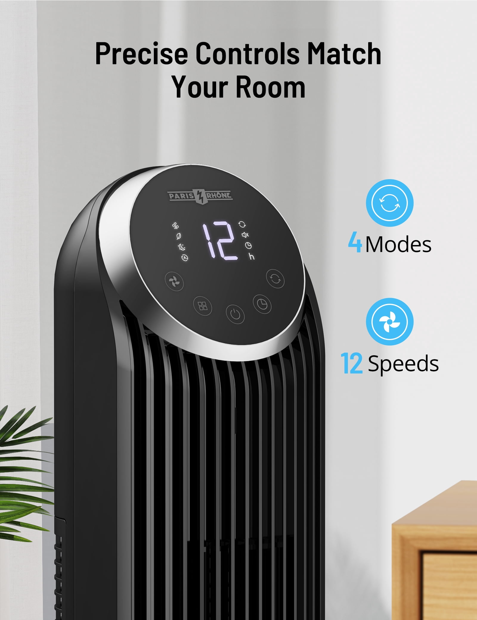 TaoTronics 42 in Bladeless Tower Fan, Quiet Oscillating Standing Fan with Remote, 12 Speeds, 4 Modes, Dustproof Filter (Black, 42 in) 6jt68