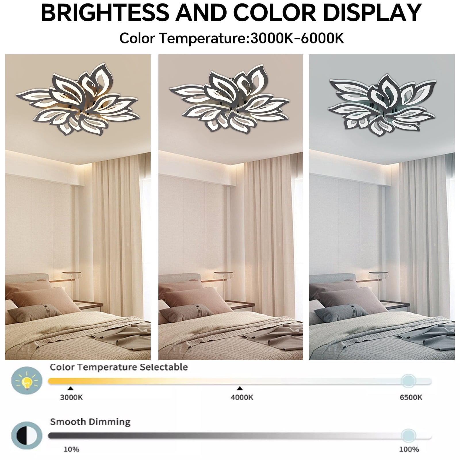 Generic 8 Head LED Flower Ceiling Light Fixture, Flush Mount Dimmable Lamp with Remote Control (11.81 in) k3nzt