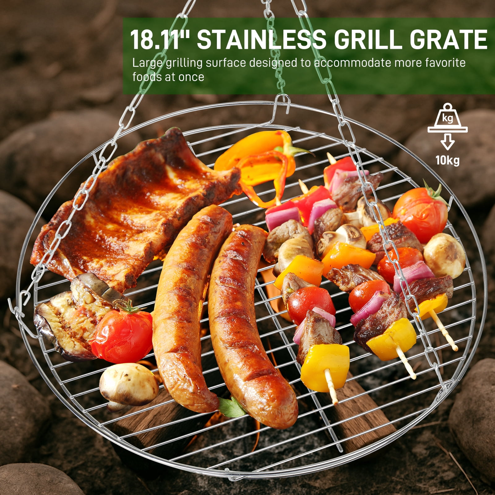 Zimtown Campfire Tripod Grill Swing Cooking Set with Adjustable Rack (Silver) lwovv