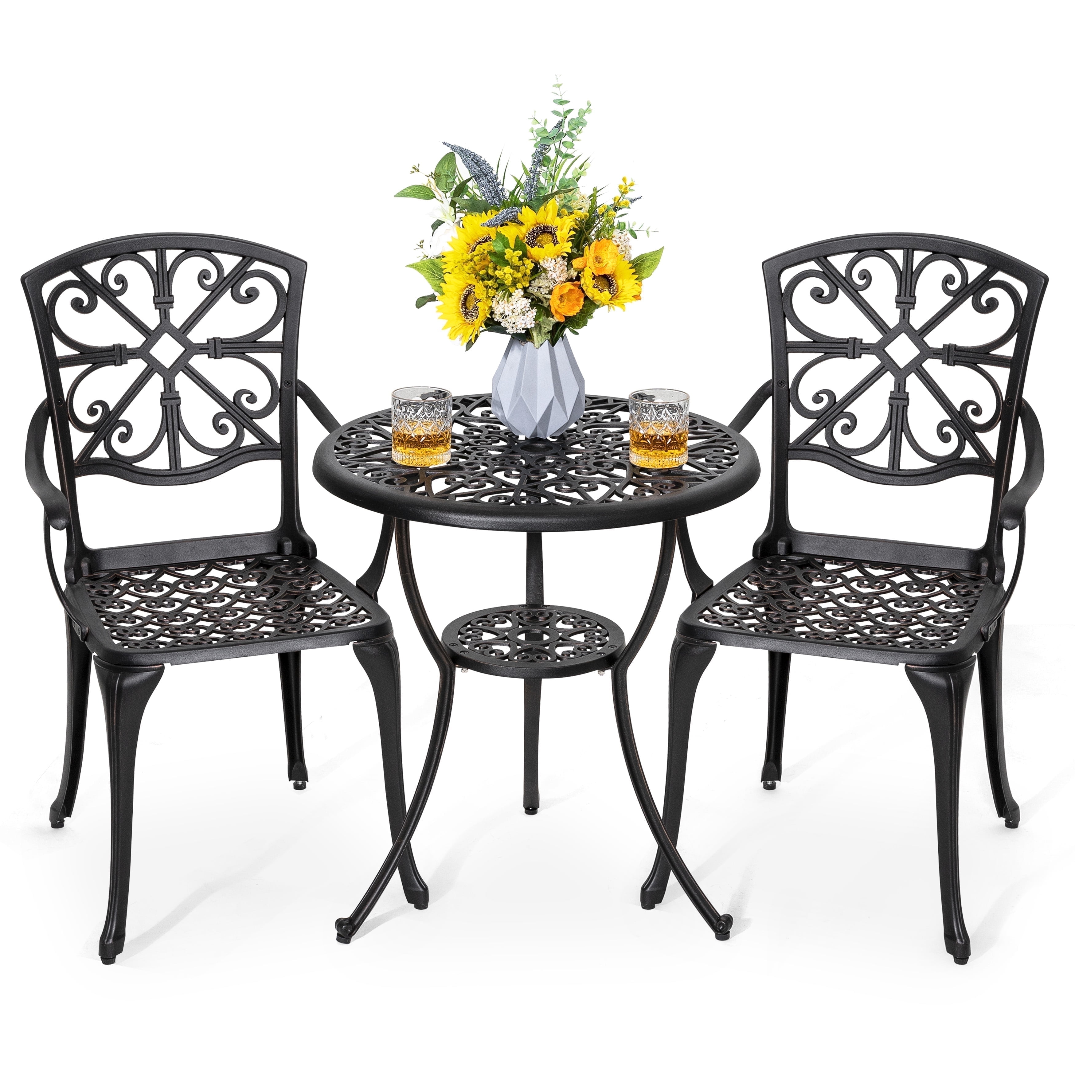 Nuu Garden 3 Piece Cast Aluminum Outdoor Bistro Set (Antique Bronze, 3-Piece) zcfce