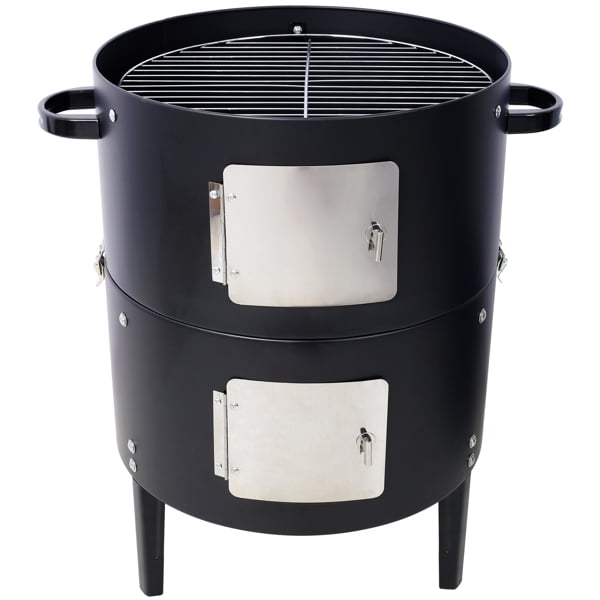 Olurrisa Vertical Charcoal BBQ Smoker, Heavy Duty Steel Grill with Thermometer and Dual Cooking Grids (Black, 17 in) 0t6u1