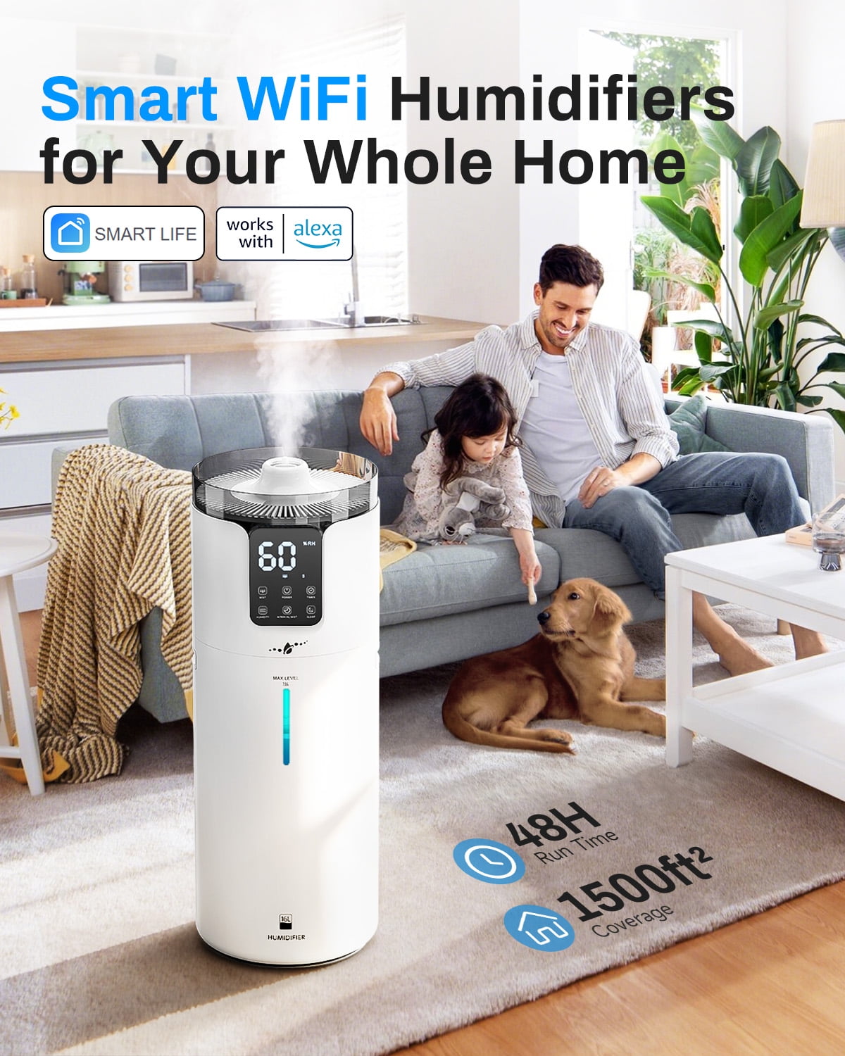 Lacidoll Smart Ultrasonic Cool Mist Humidifier for Large Rooms (White, 4.2 gal) 57i6l