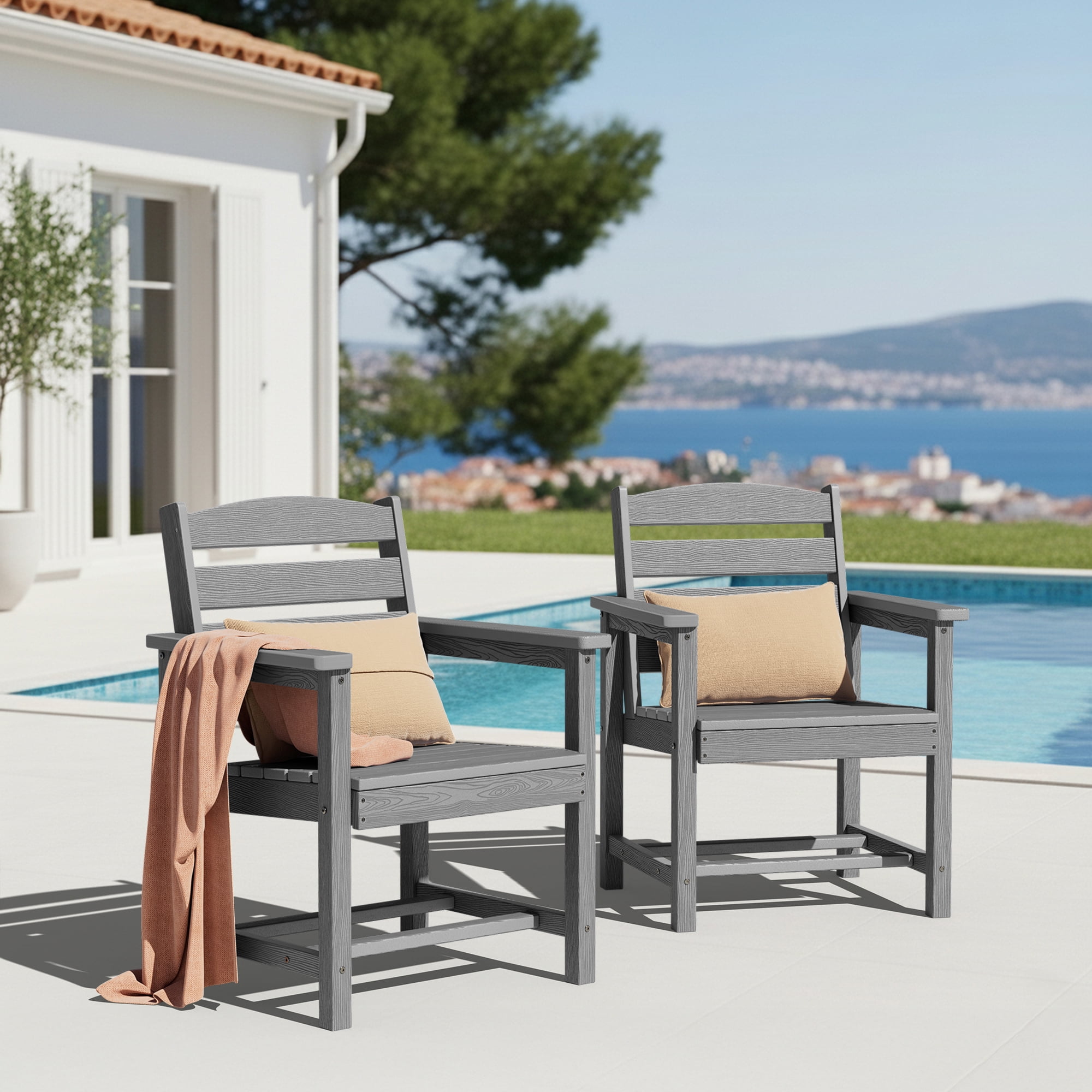 KINGYES All Weather Outdoor Dining Chairs, HDPE Oversized Patio Furniture (Gray, Set of 2) axlkx