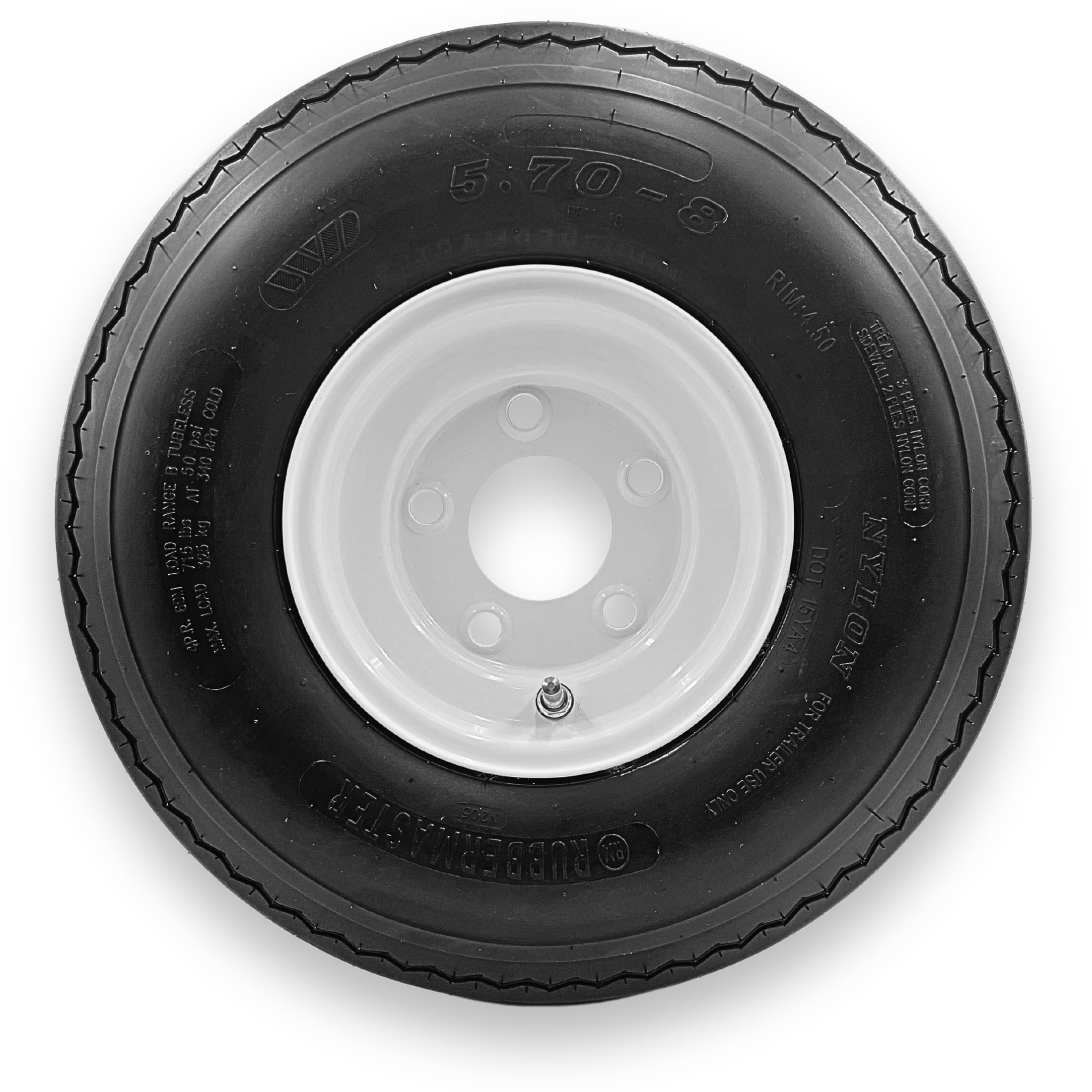 RubberMaster 5.70-8 6 Ply Highway Rib Tire and Wheel Assembly (5 on 4.5 Bolt Pattern, White) ple3w