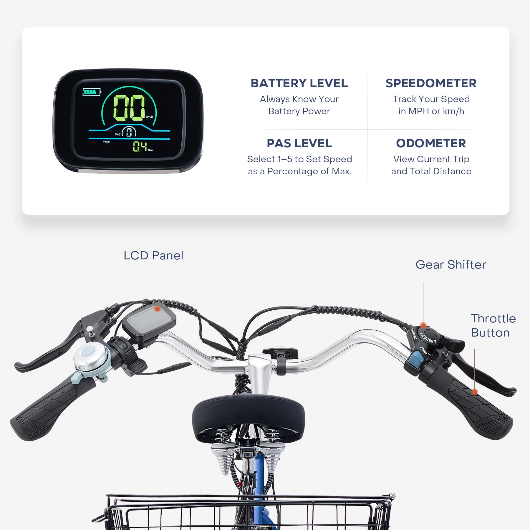 Viribus 24-inch 7-Speed Folding Electric Tricycle with 350W Motor and Rear Storage Basket (Blue, 24 in) ag2k7