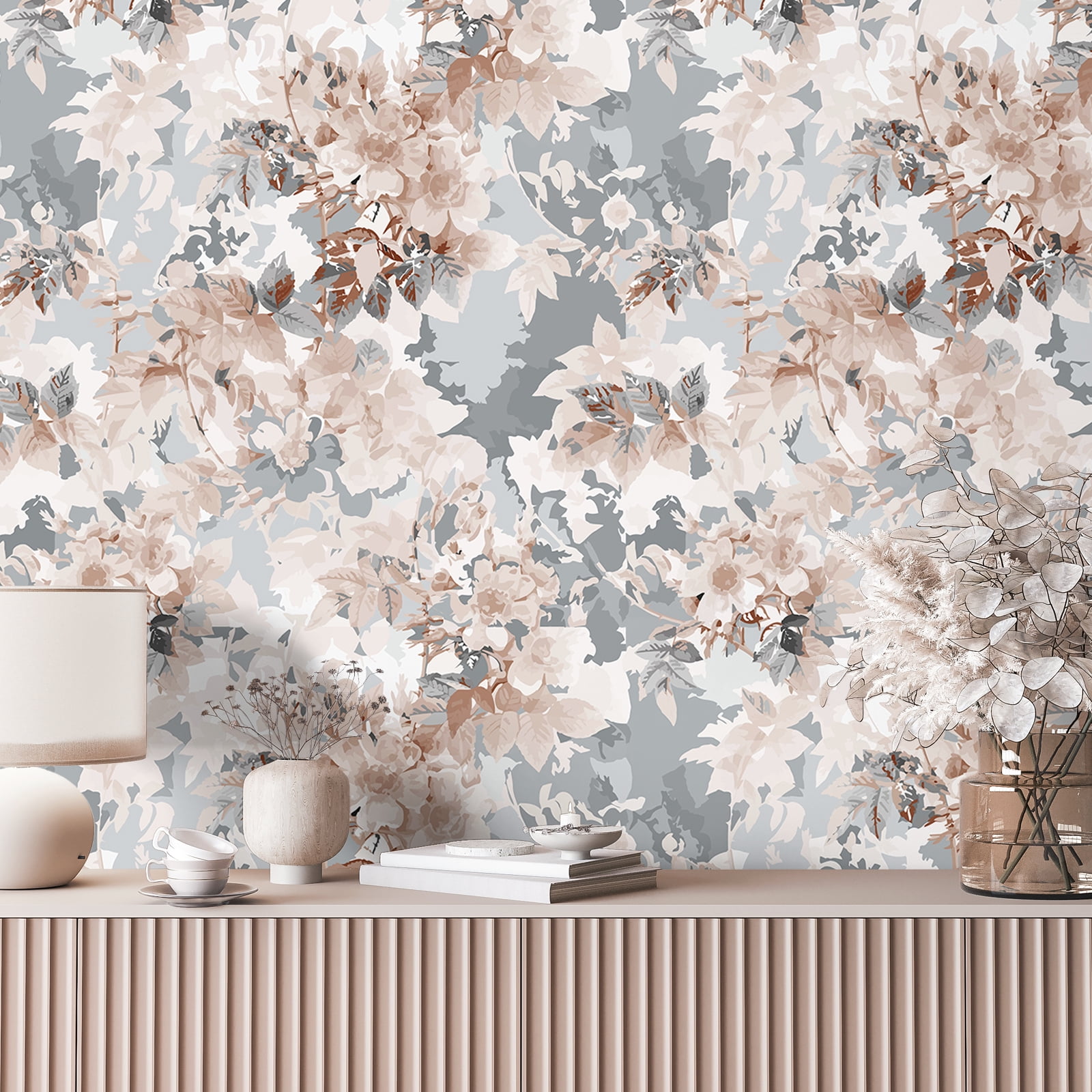 VEELIKE Floral Peel and Stick Wallpaper Watercolor Flower Contact Paper for Bedroom and Nursery (Grey Pink, 17.7 in x 118 in) znykk