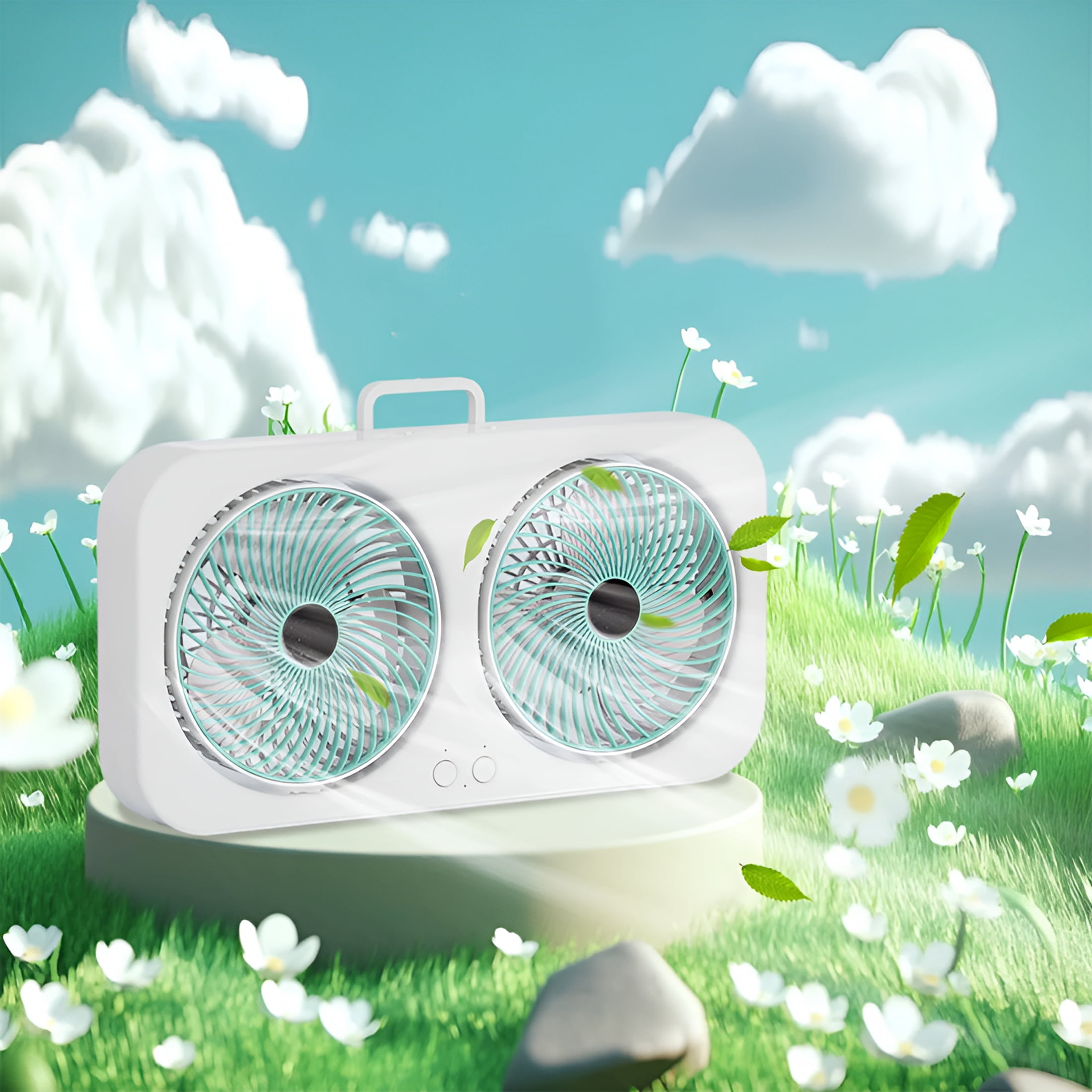 Hibibud Window Fan for Bedroom, Dual 180 Degree Rotating Heads, Energy-Efficient Air Circulation (Green, 15.7 in) b8mw4