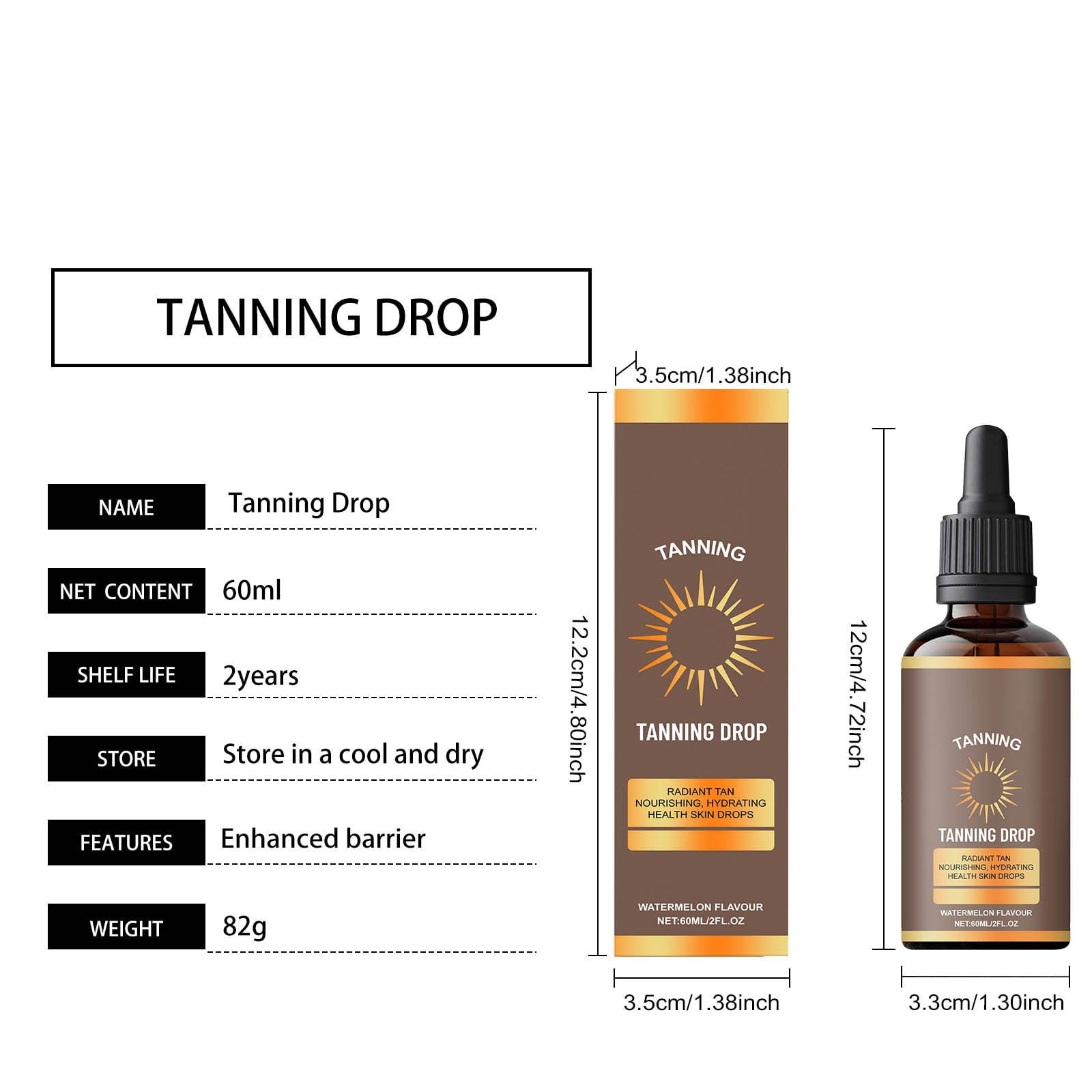 Viwoeim Watermelon Self Tanning Drops, Natural Bronzed Glow Face and Body Tanning Solution (2 oz) 9mxyv