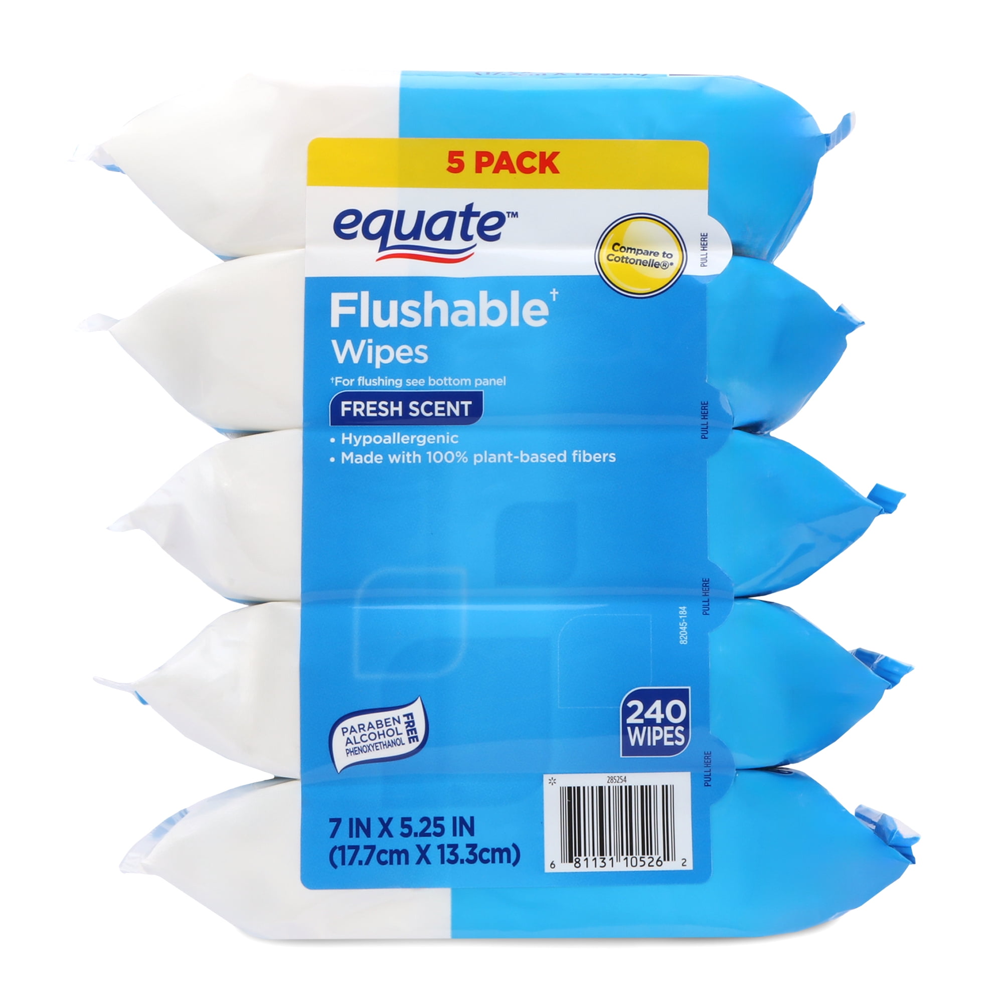 Equate Flushable Wet Wipes, Hypoallergenic Fresh Scent Cleansing Cloths (5 Pack, 240 Wipes Total) b6yvi