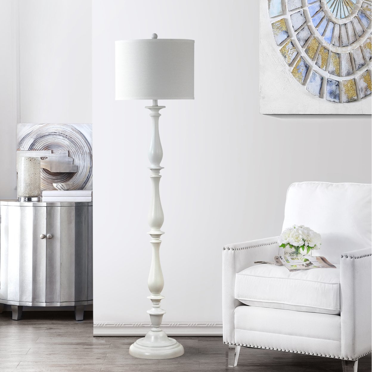 Safavieh Bessie Classic Candlestick Floor Lamp with Cotton Shade (White, 62 in. H) 8ii98