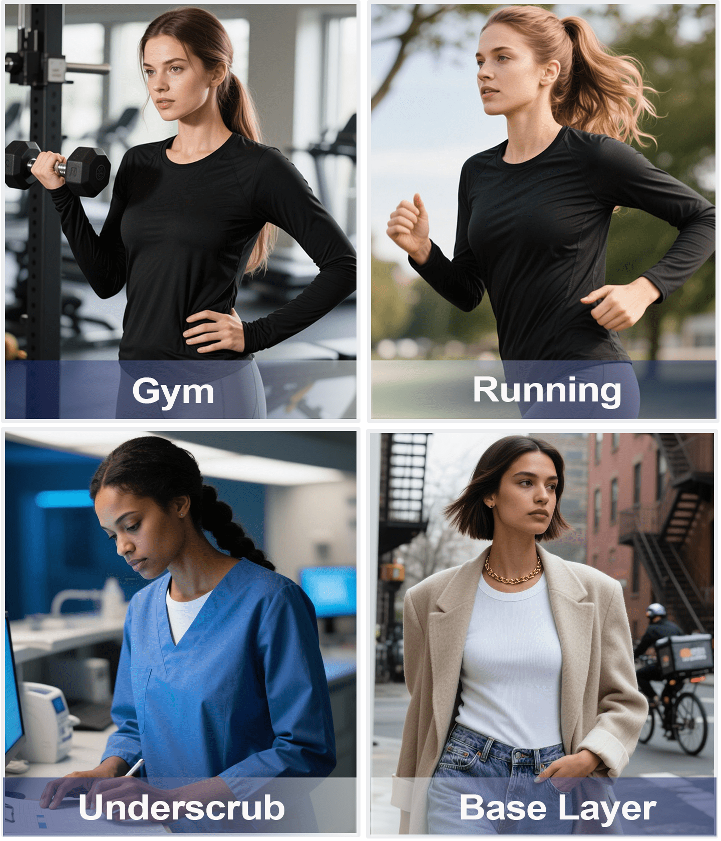 Raxilon Women's Long Sleeve Athletic Sun Shirt UPF 50+ Moisture-Wicking Workout Base Layer (Black, M, 4 Pack) syedp