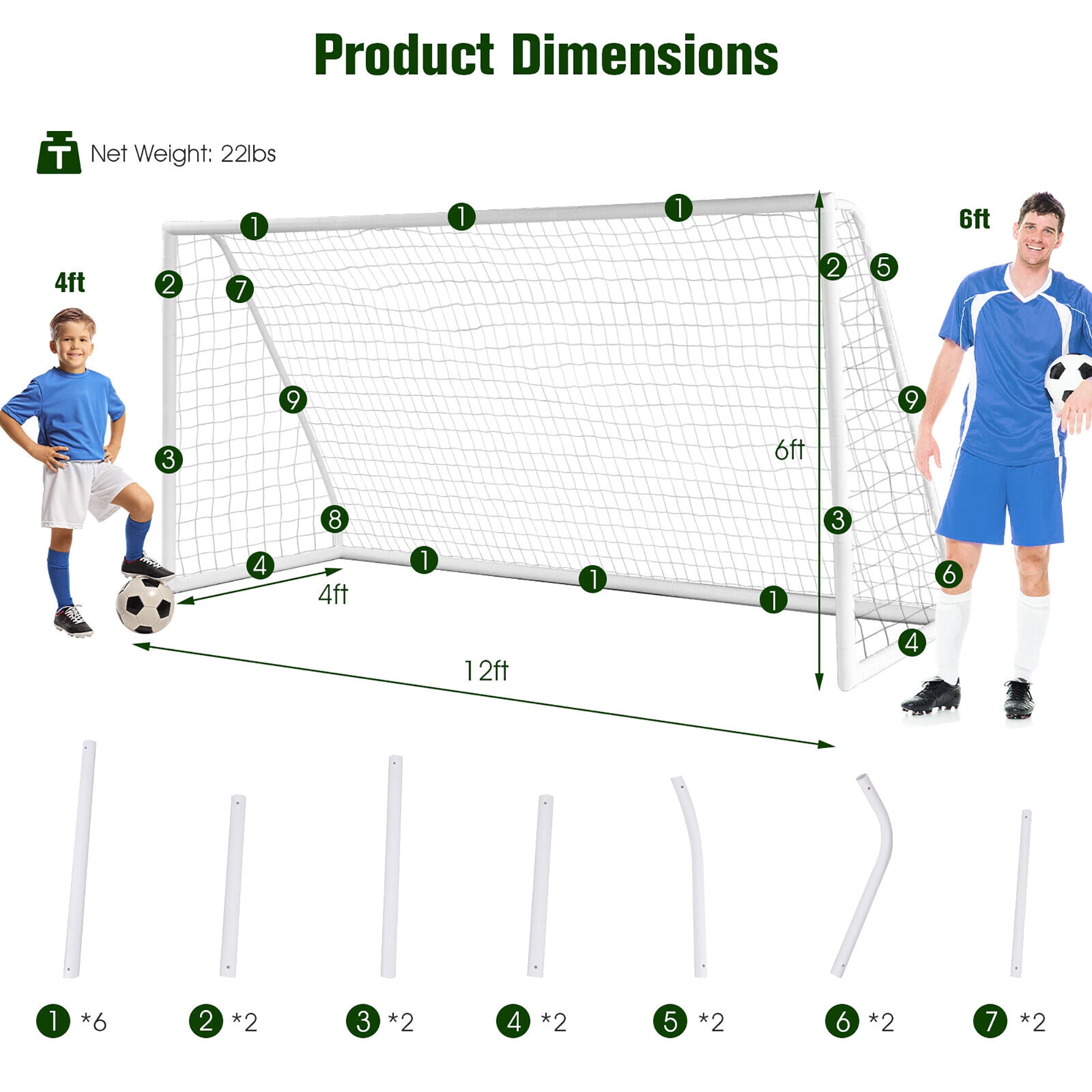 Gymax All-Weather Soccer Goal for Backyard Practice (White, 12 x 6 ft) ipswm