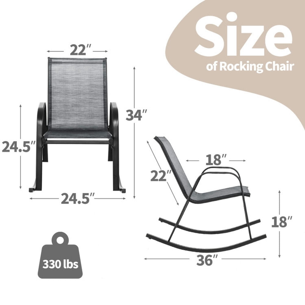 Spaco Heavy-Duty Metal Patio Rocking Chairs with Ergonomic Backrest and Breathable Fabric (Gray, Set of 2) 9zh32
