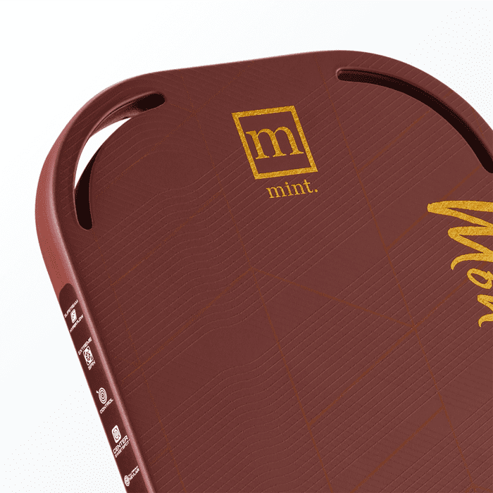 Mint Mon Ami Pickleball Paddle, Kevlar and Carbon Fiber Hybrid, Edgeless Design with 3D Textured Surface (Red, 18mm) enegg