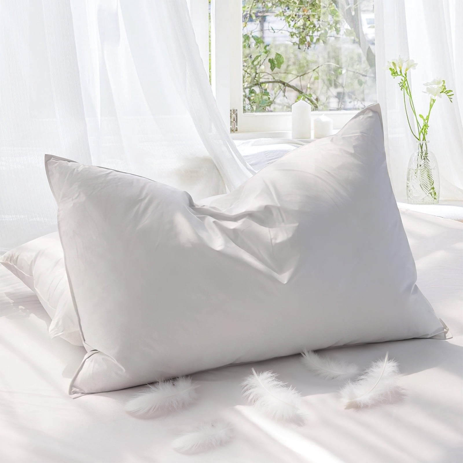 Teler Goose Feather Down Bed Pillow, Luxury Hotel Collection Soft Support (White, Queen 20.2 in x 28.2 in, 1 Pack) b4kt1