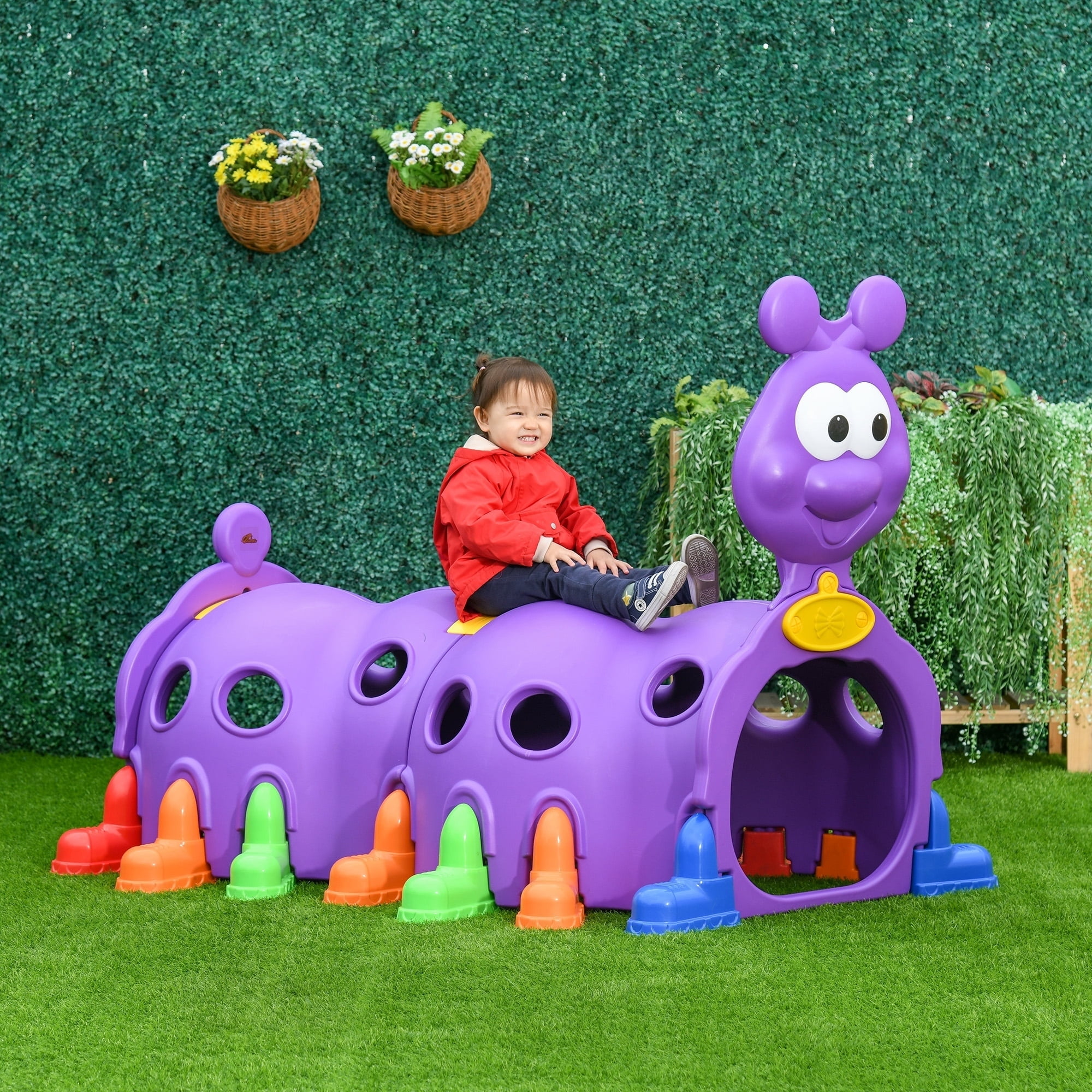 Qaba Caterpillar Climbing Tunnel for Kids, Indoor and Outdoor Play Structure (Purple, 59 in L x 38.25 in W x 47.25 in H) q4mzm