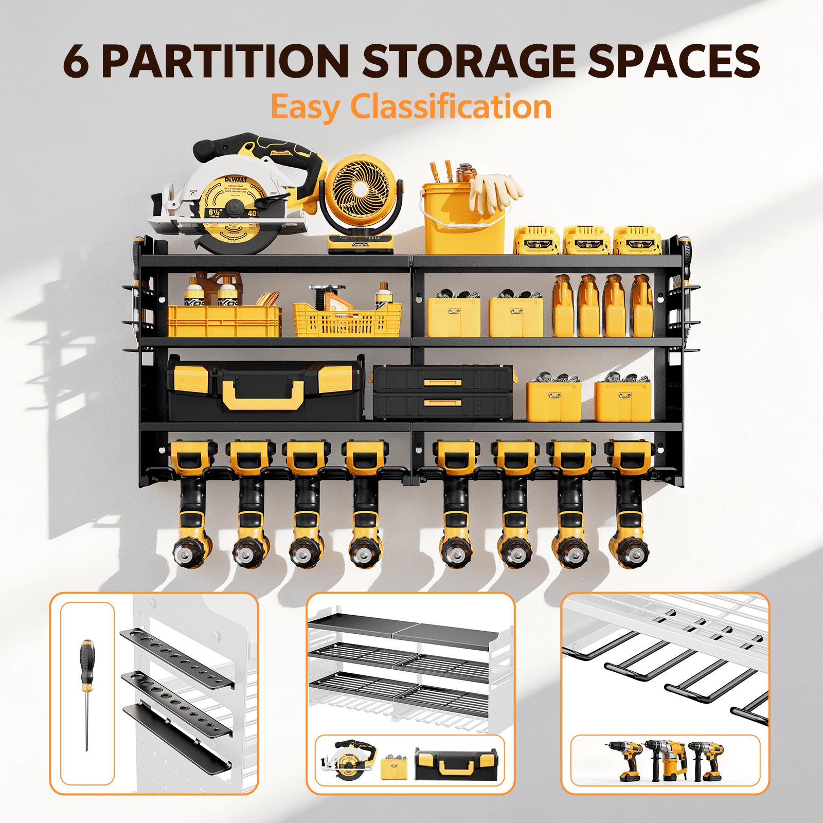 ZRSDIXKI Power Tool Organizer Wall Mount 4-Tier Heavy Duty Drill Holder with Side Pegboards (33 in x 7.9 in x 15.7 in) h79ih