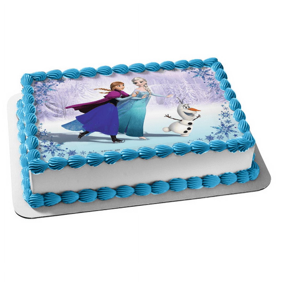 A Birthday Place Disney Frozen Anna Elsa Olaf Edible Cake Topper Image (8 in Round) h8gwm