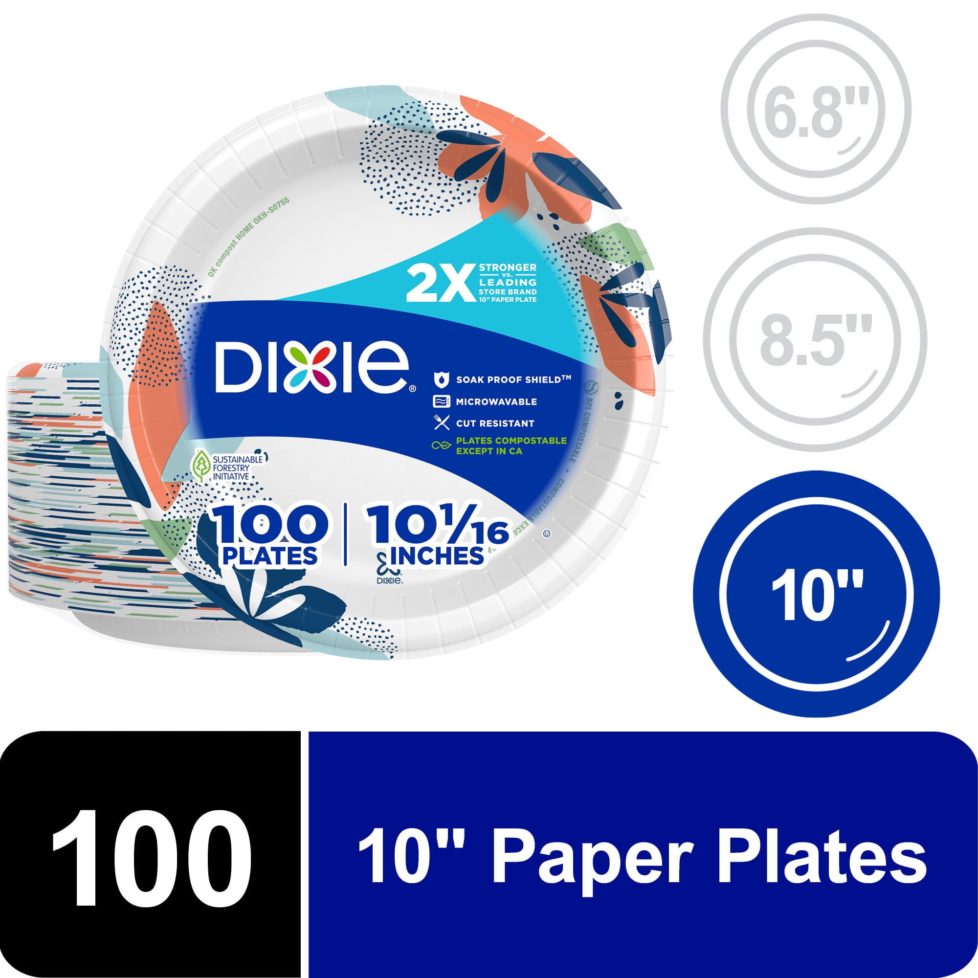 Dixie Disposable Paper Plates, Heavy-Duty Soak-Proof Design (Multi-Color, 100 Count, 10 in) 9skw5
