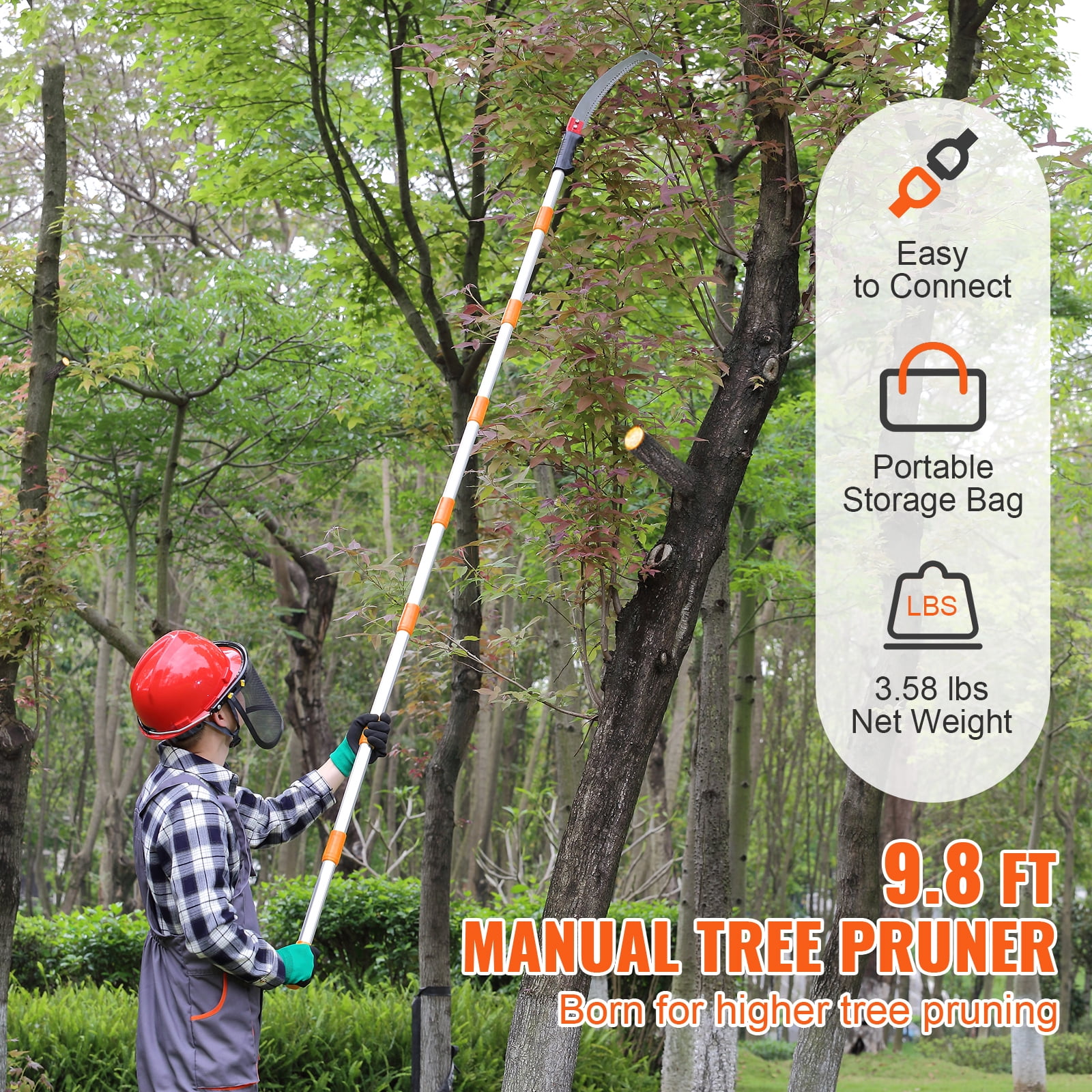 KFFKFF Manual Pole Saw Extendable Tree Pruner (Silver, 4.6-9.8 ft) giv0t