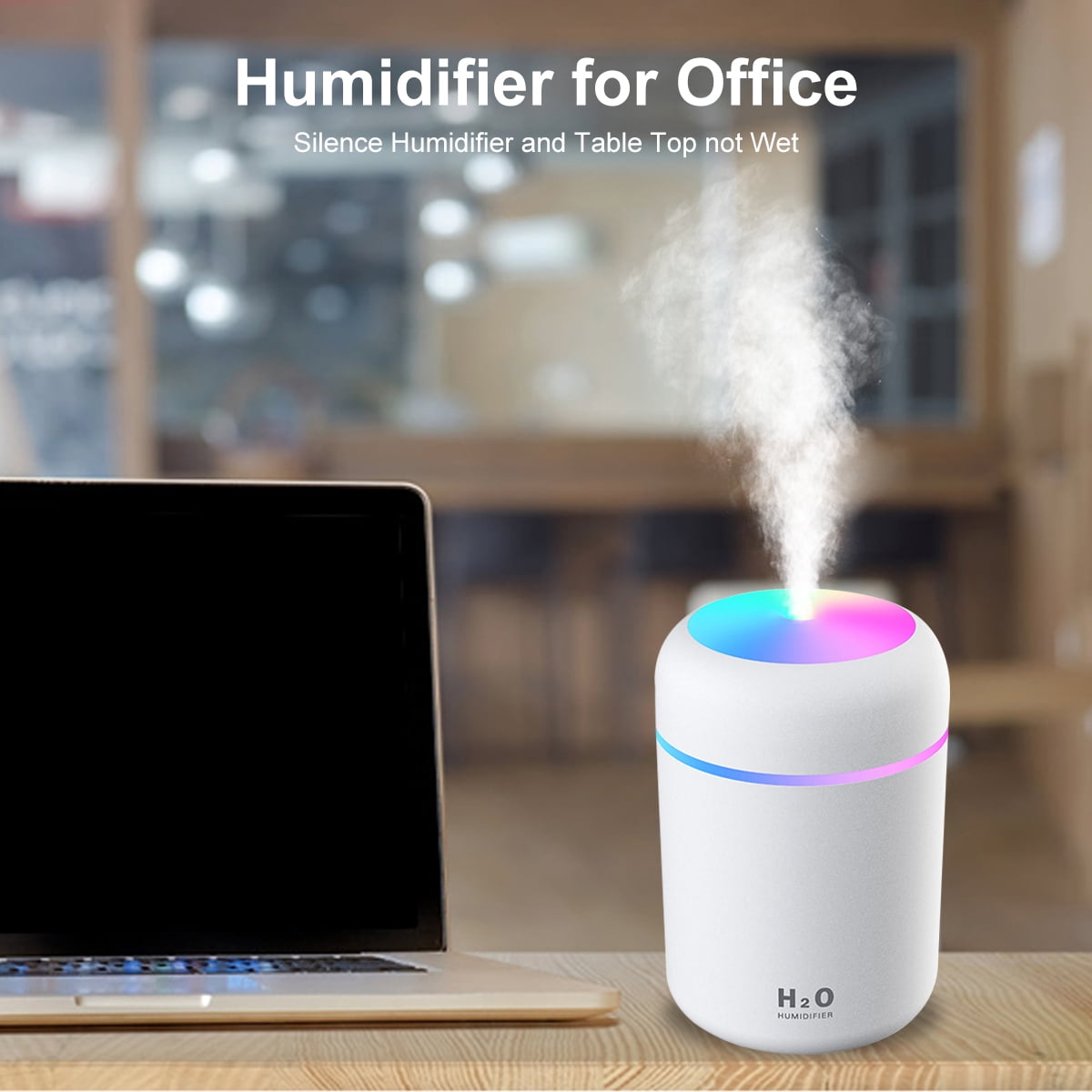 AWLYLNLL Portable Cool Mist Humidifier, Quiet Ultrasonic Desktop Personal Humidifier with LED Night Light (White, 10 fl oz) qtztv