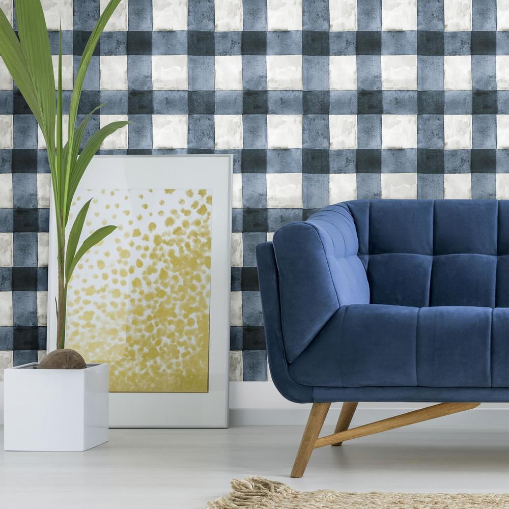 RoomMates Buffalo Plaid Peel and Stick Wallpaper (Black, 20.5 in x 16.5 ft) nvld4