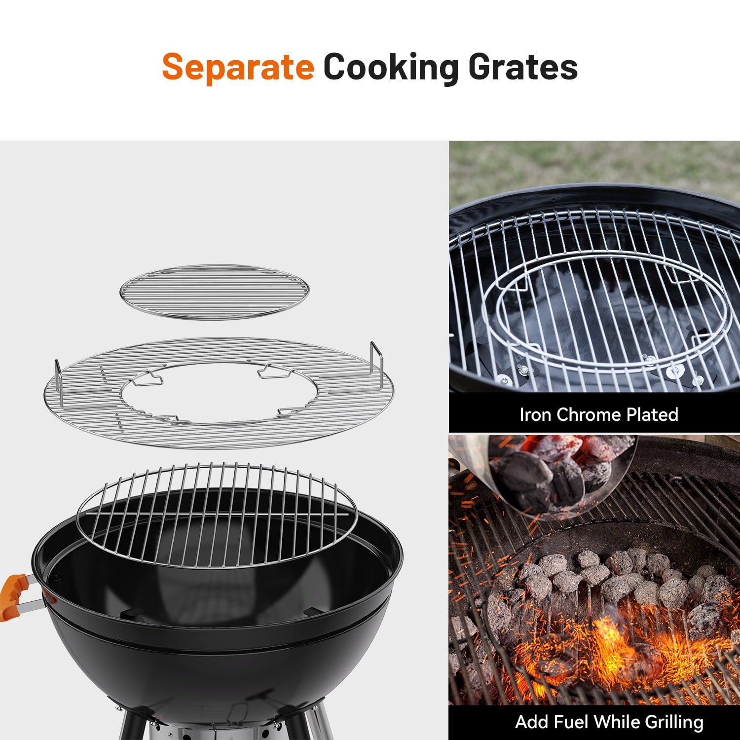 KEYO GRILL 21 in. Kettle Charcoal Grill with Side Table and Ash Catcher (Black, 21 in) 2f71i