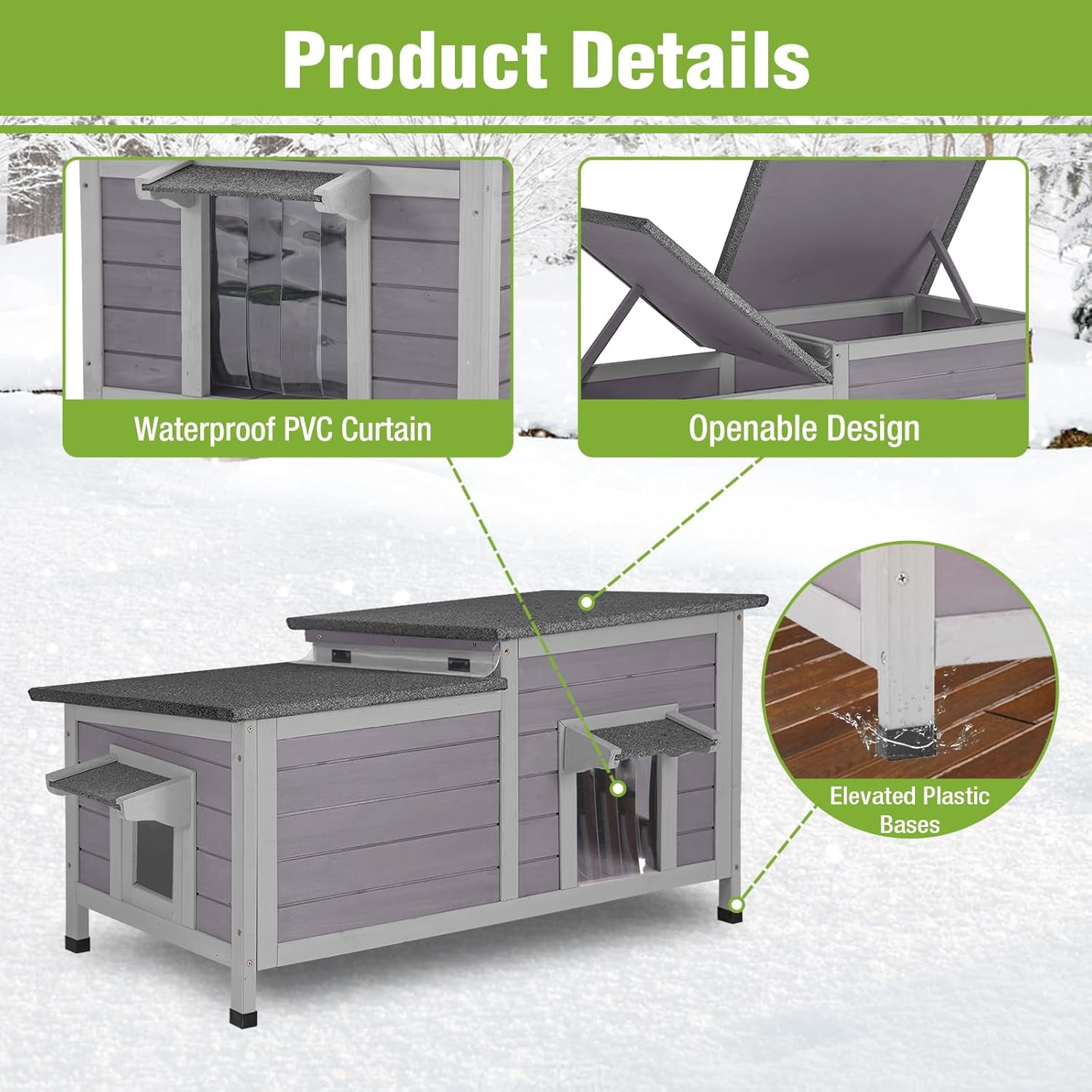 Aivituvin Heated Outdoor Cat House, Weatherproof Insulated Shelter for Feral Cats (Grey, Large) 5ypby