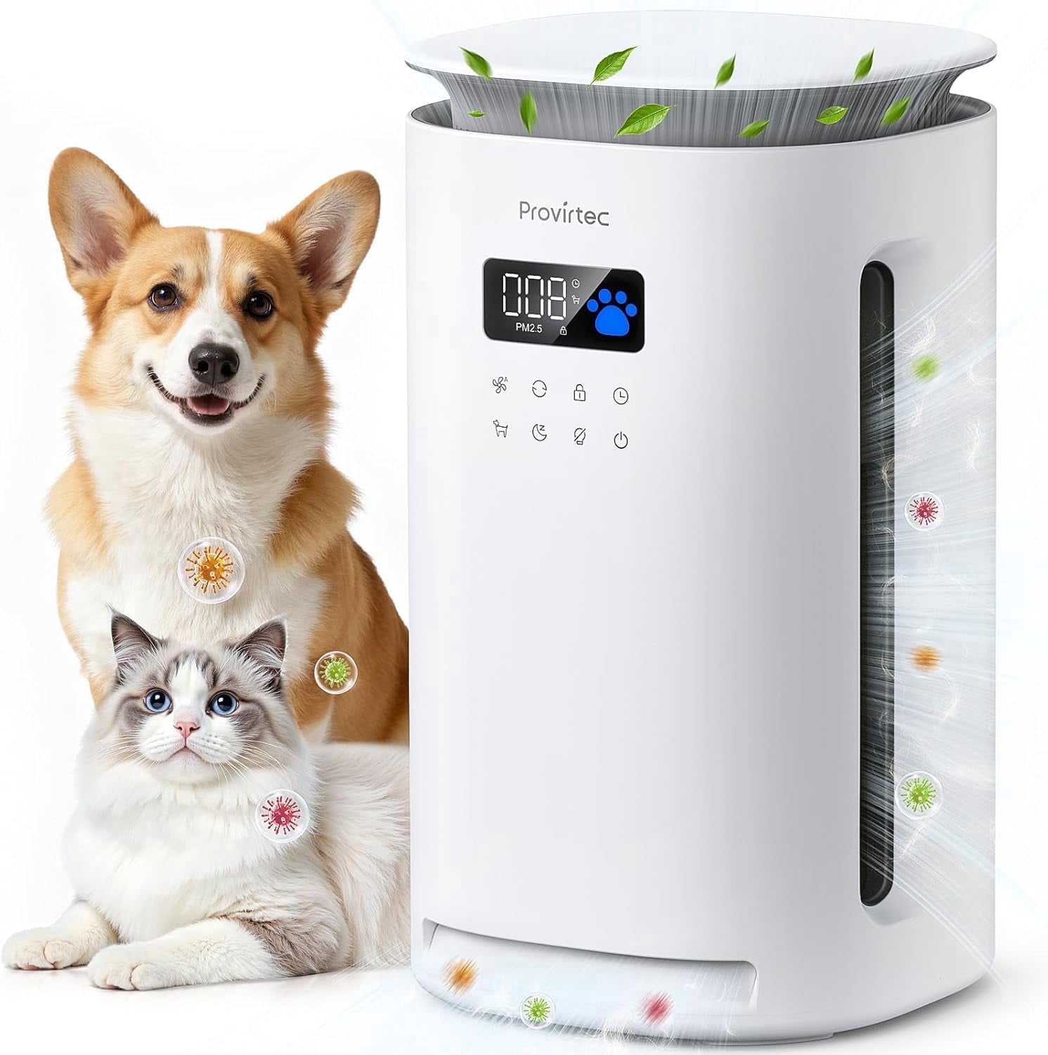 Provirtec Pet Air Purifier with H13 True HEPA Filter for Large Rooms (White, 1800 sq ft) ypqfq