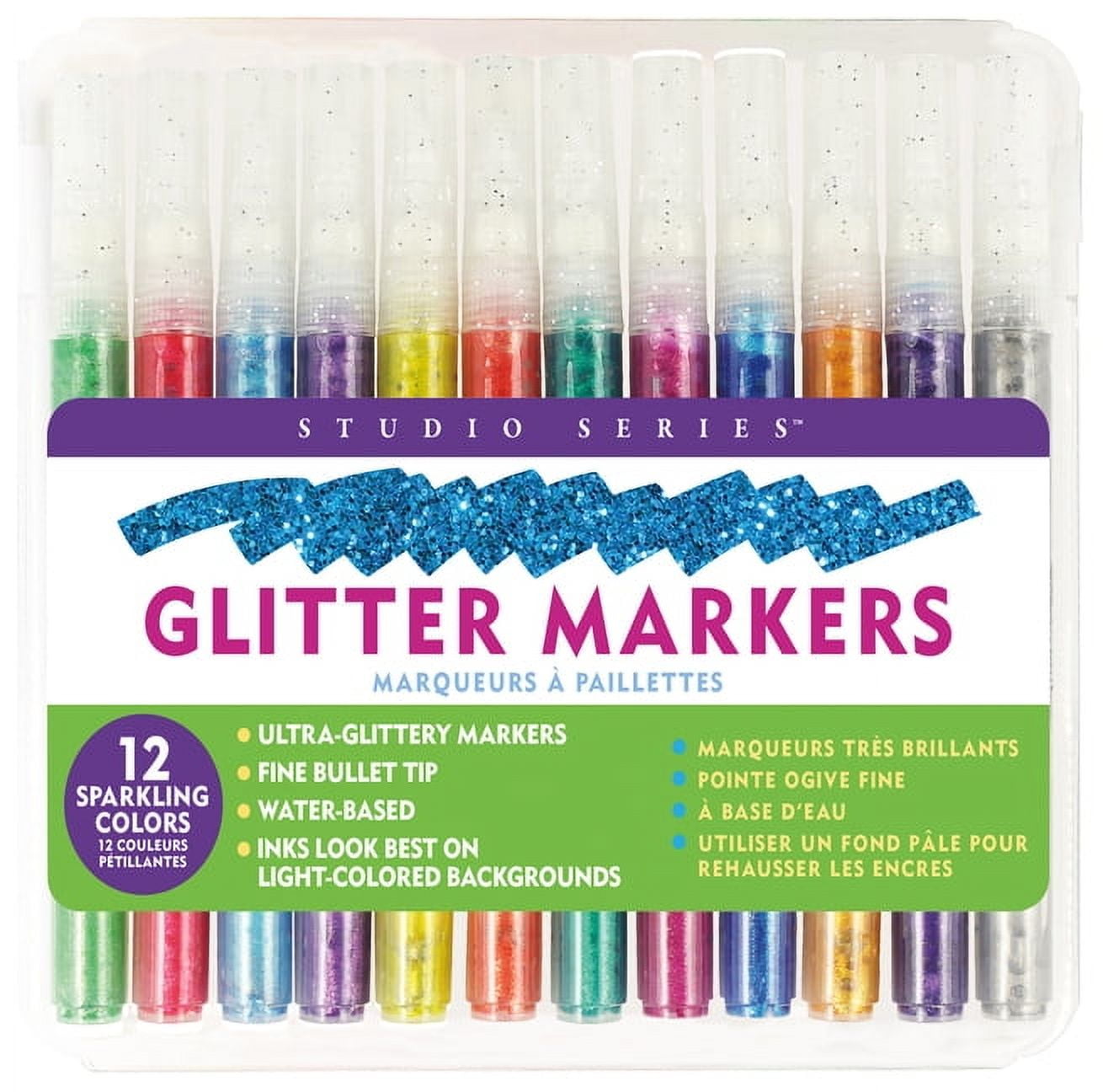 Peter Pauper Press Studio Series Glitter Marker Set (Black, 12-Piece Set) 77g8x